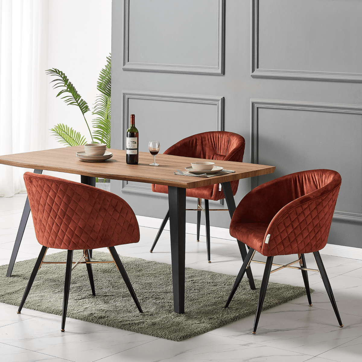 Vittorio Rocco LUX 5PCs Dining Set includes an Oak Dining Table and Set of 4 Dining Chairs - Zestio