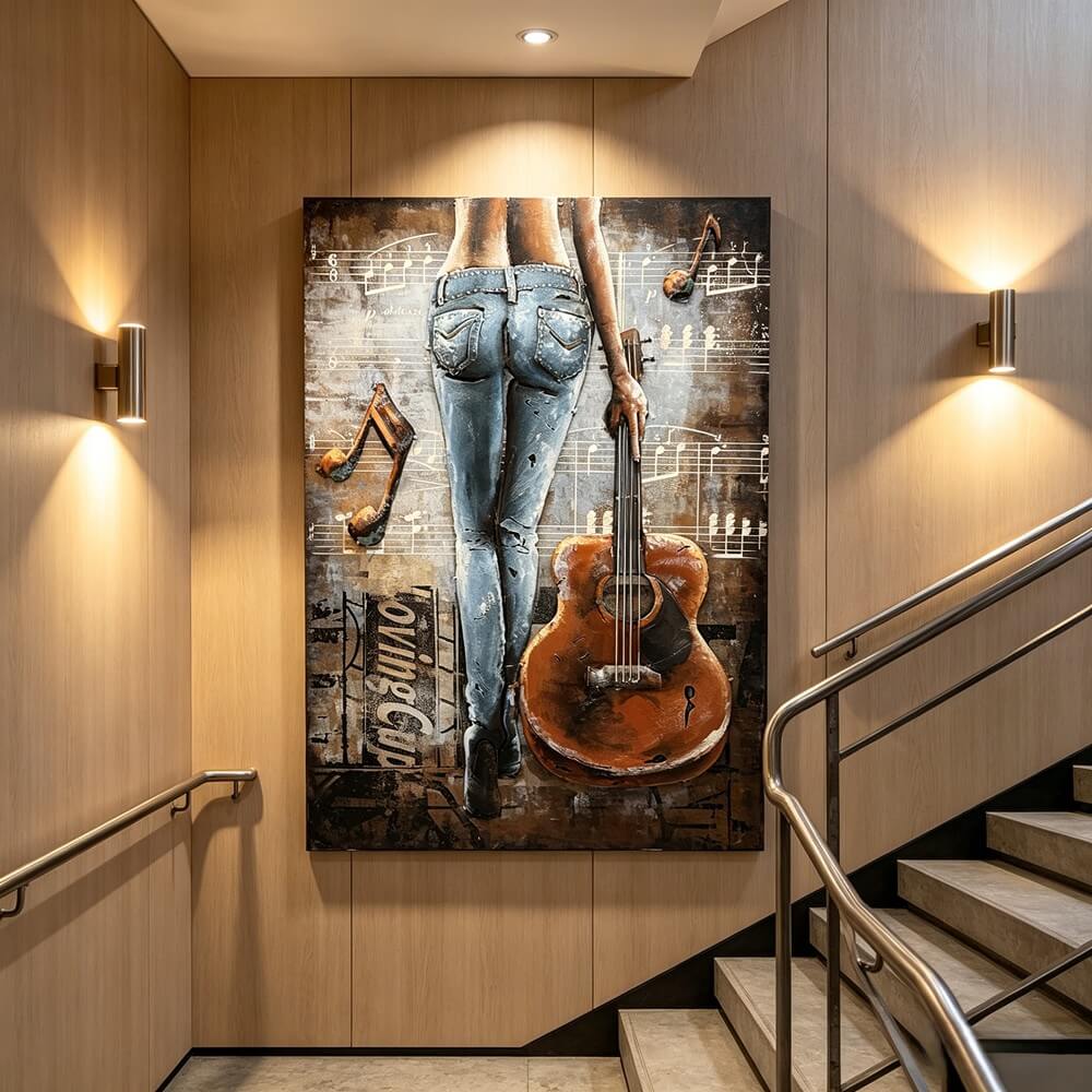 Handcrafted Woman with Guitar Back View 3D Metal Wall Art Home Decor Living Room Wall Decor