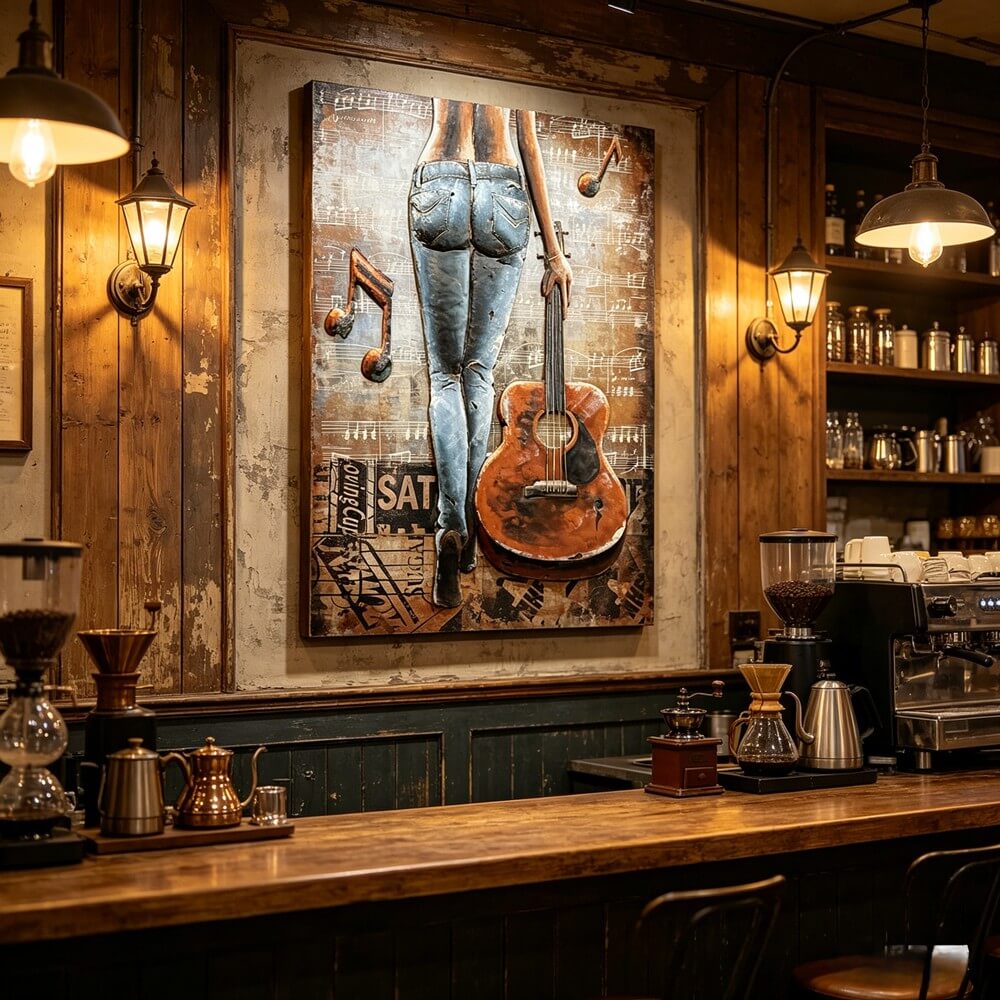 Handcrafted Woman with Guitar Back View 3D Metal Wall Art Home Decor Living Room Wall Decor