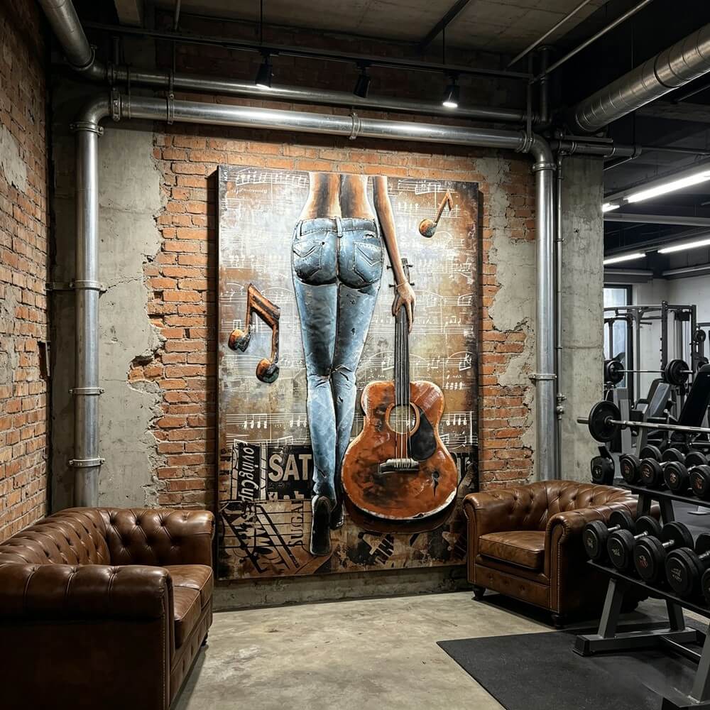 Handcrafted Woman with Guitar Back View 3D Metal Wall Art Home Decor Living Room Wall Decor