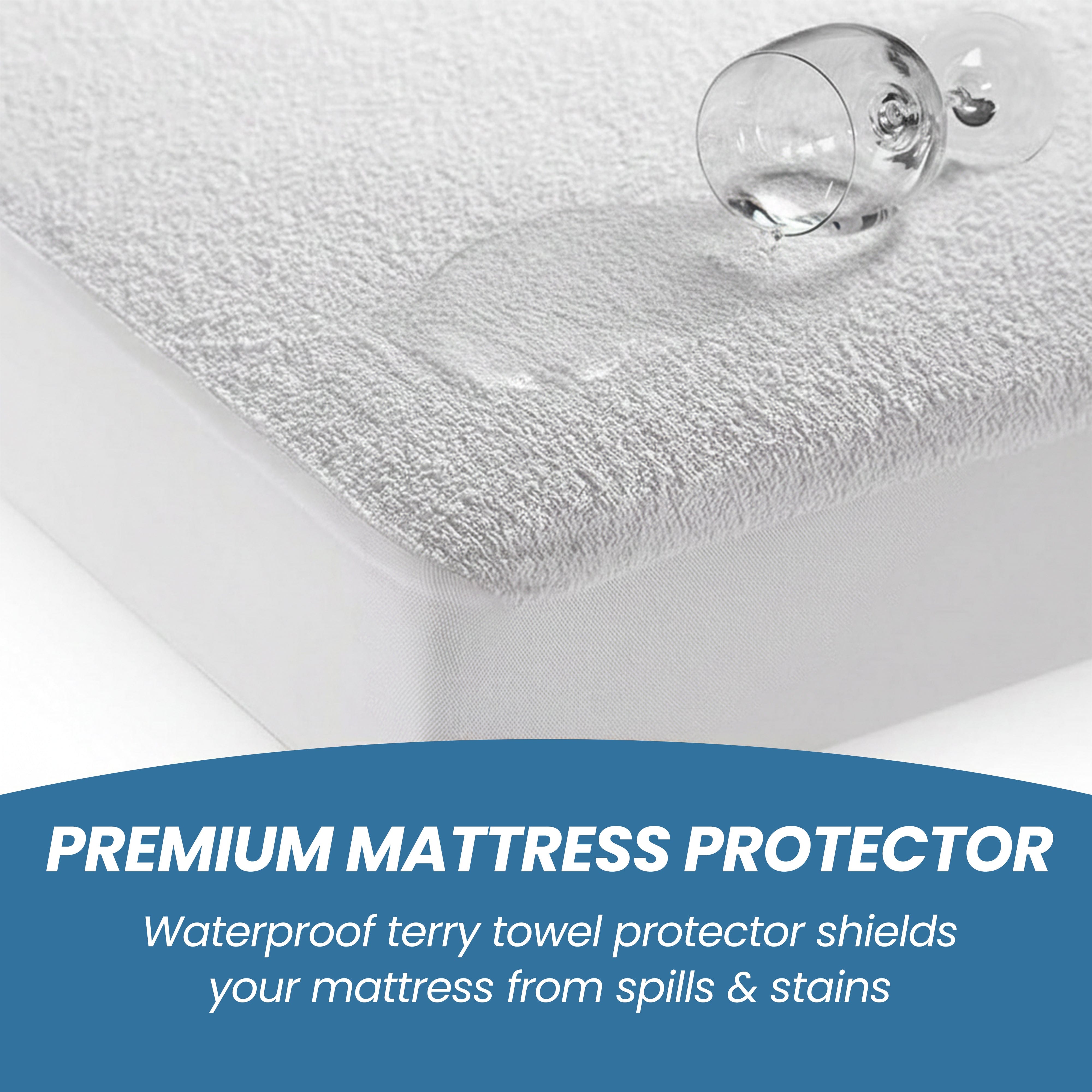 OLIVIA ROCCO Waterproof Terry Towel Mattress Protector With Deep Skirt Highly Absorbent Noise Free Comfort Full Bed Size OEKO TEX Certified