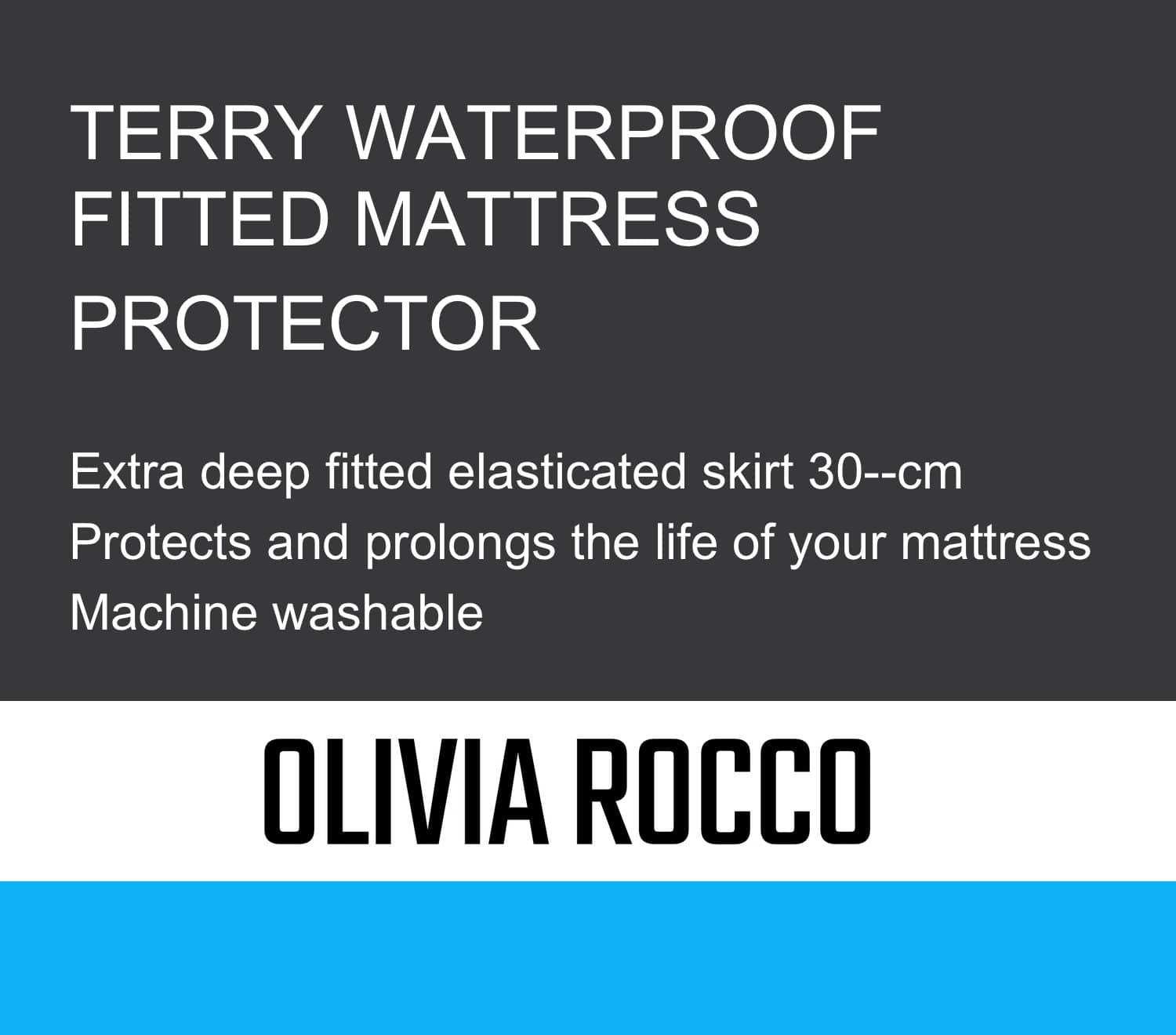OLIVIA ROCCO Waterproof Terry Towel Mattress Protector With Deep Skirt Highly Absorbent Noise Free Comfort Full Bed Size OEKO TEX Certified