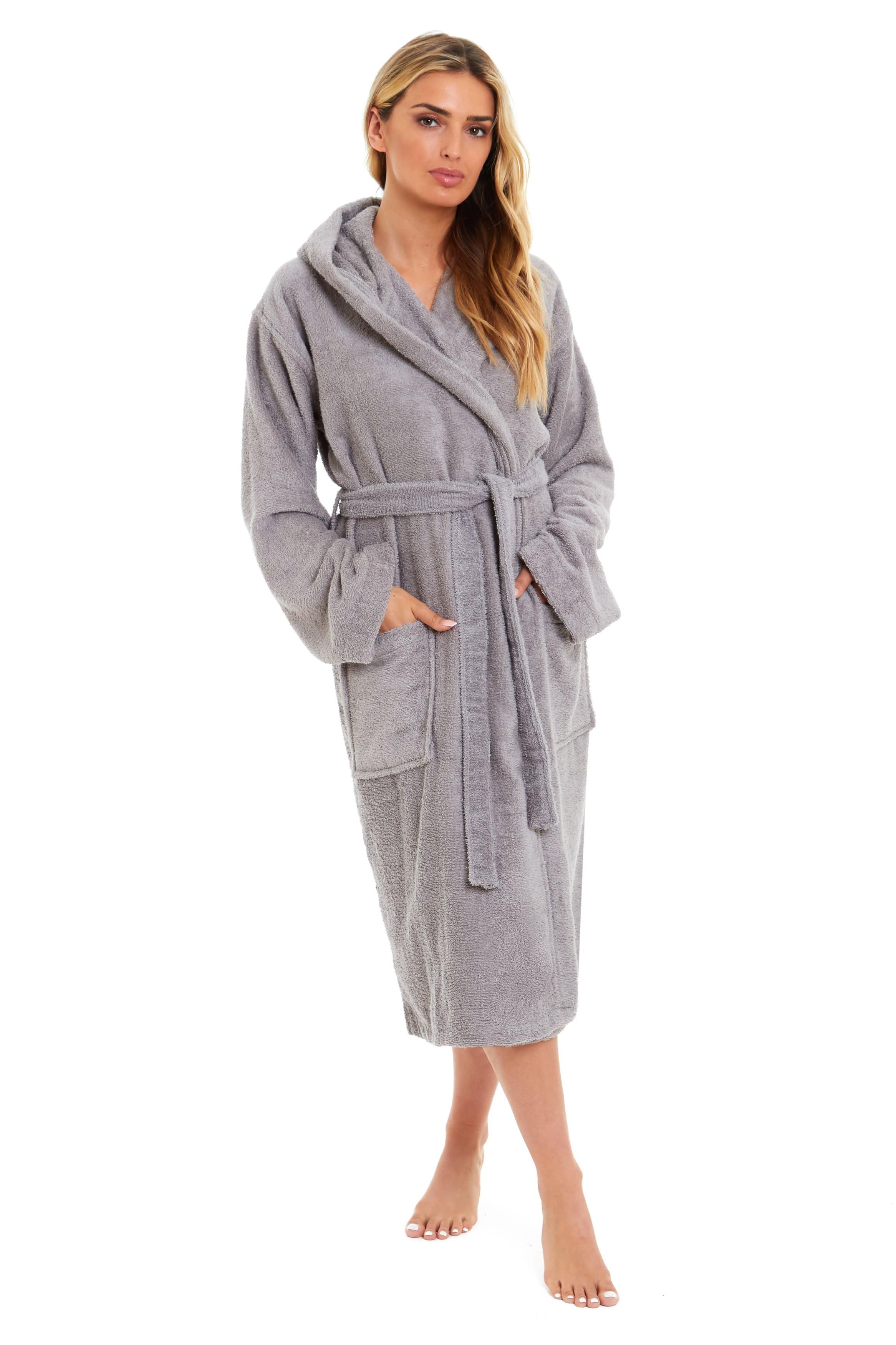 OLIVIA ROCCO Womens Bamboo Cotton Hooded Towelling Robe Ultra Absorbent Spa Loungewear Multiple Sizes Colours Daisy Dreamer