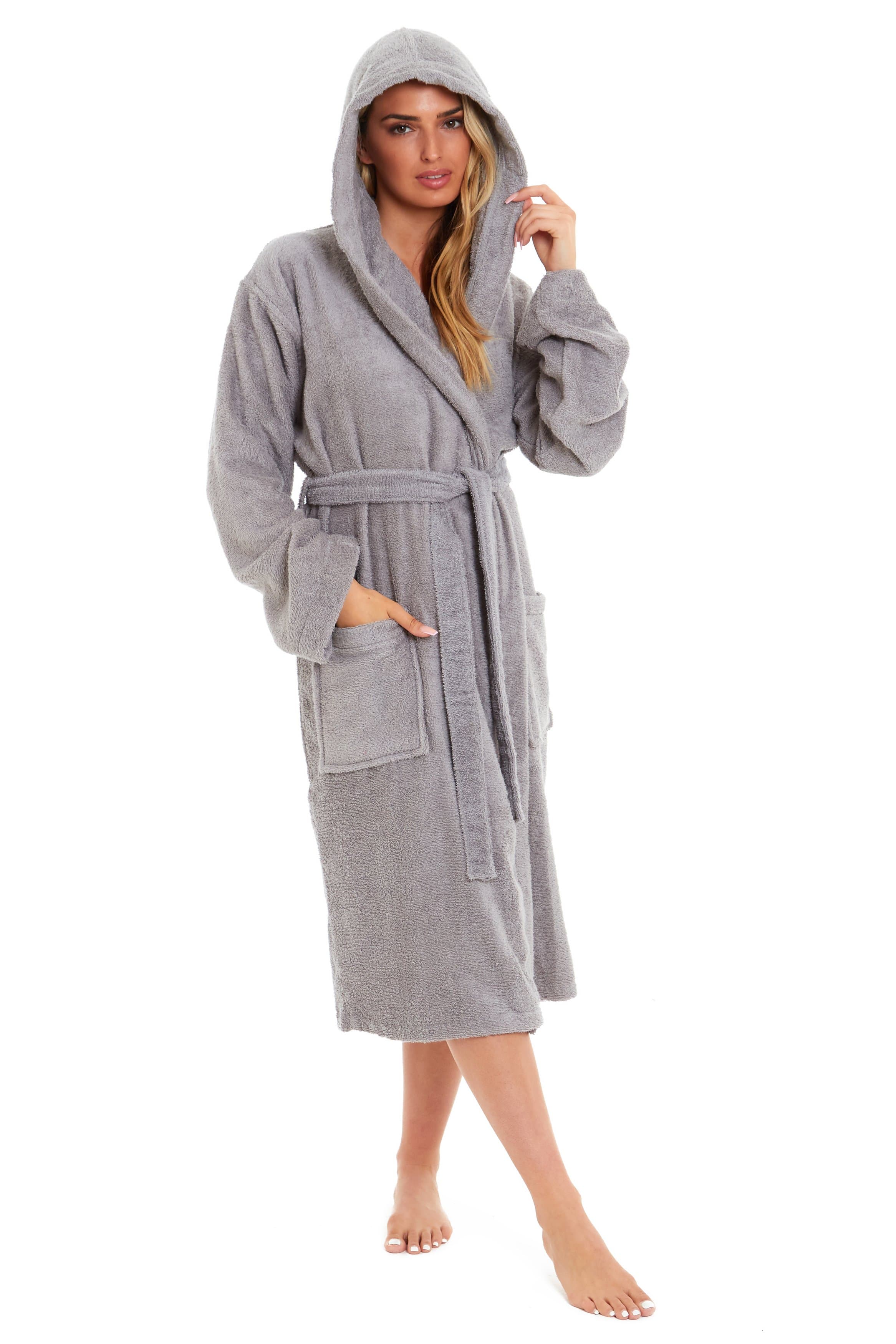 OLIVIA ROCCO Womens Bamboo Cotton Hooded Towelling Robe Ultra Absorbent Spa Loungewear Multiple Sizes Colours Daisy Dreamer