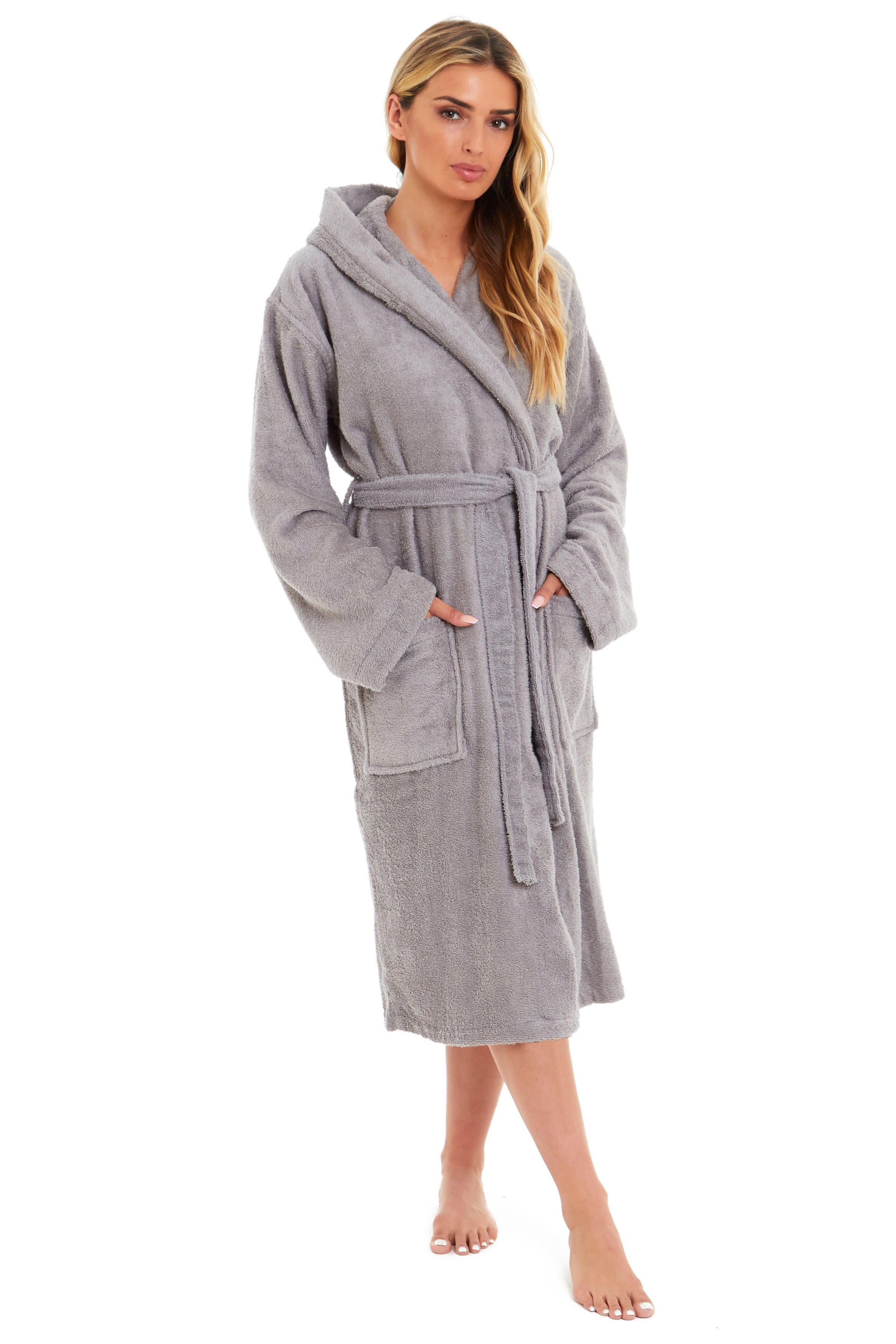OLIVIA ROCCO Womens Bamboo Cotton Hooded Towelling Robe Ultra Absorbent Spa Loungewear Multiple Sizes Colours Daisy Dreamer