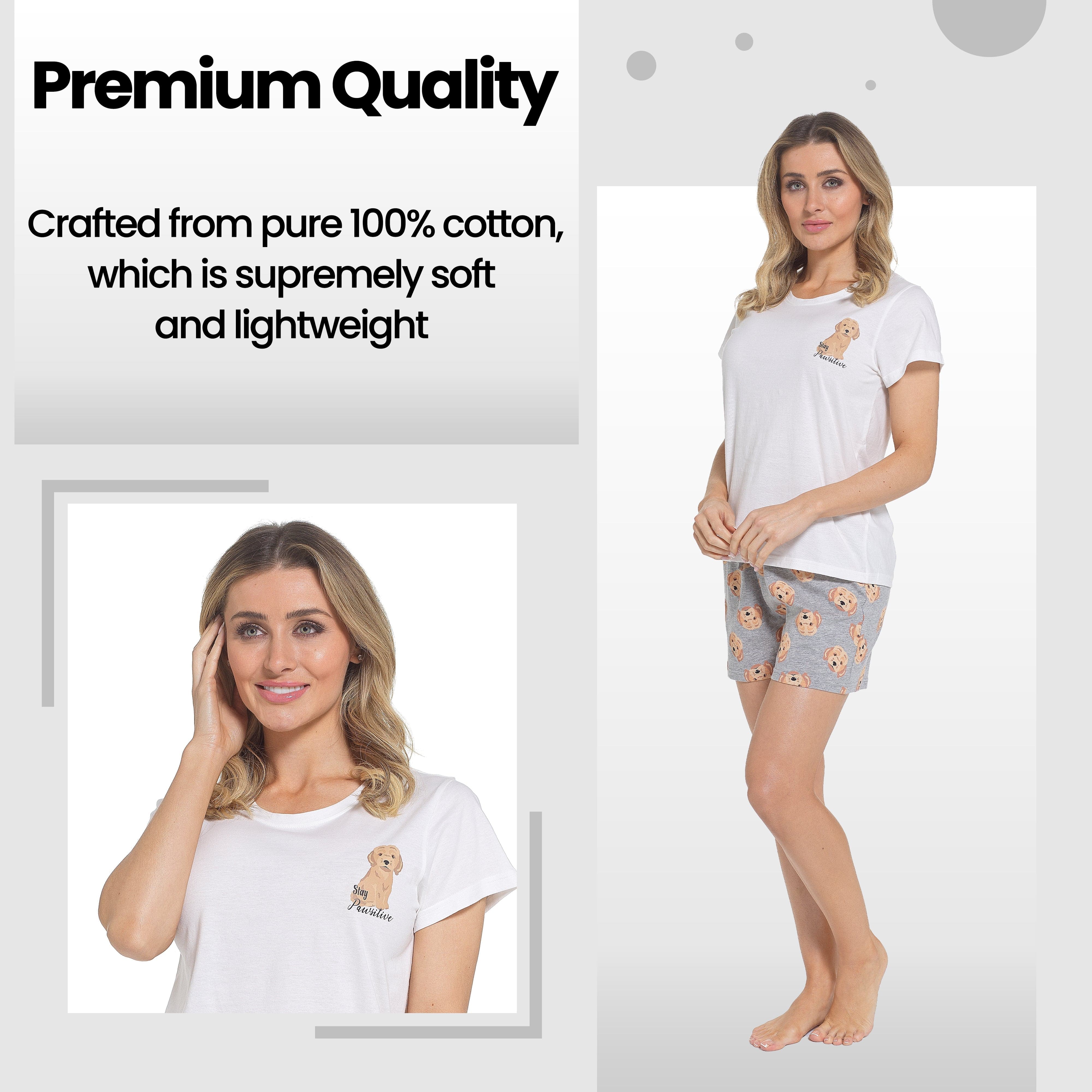 OLIVIA ROCCO Women Cockapoo Pyjama Set T Shirt And Shorts Soft Cotton Loungewear Sleepwear For Summer Relaxed Fit Breathable Cotton For Warm Weather