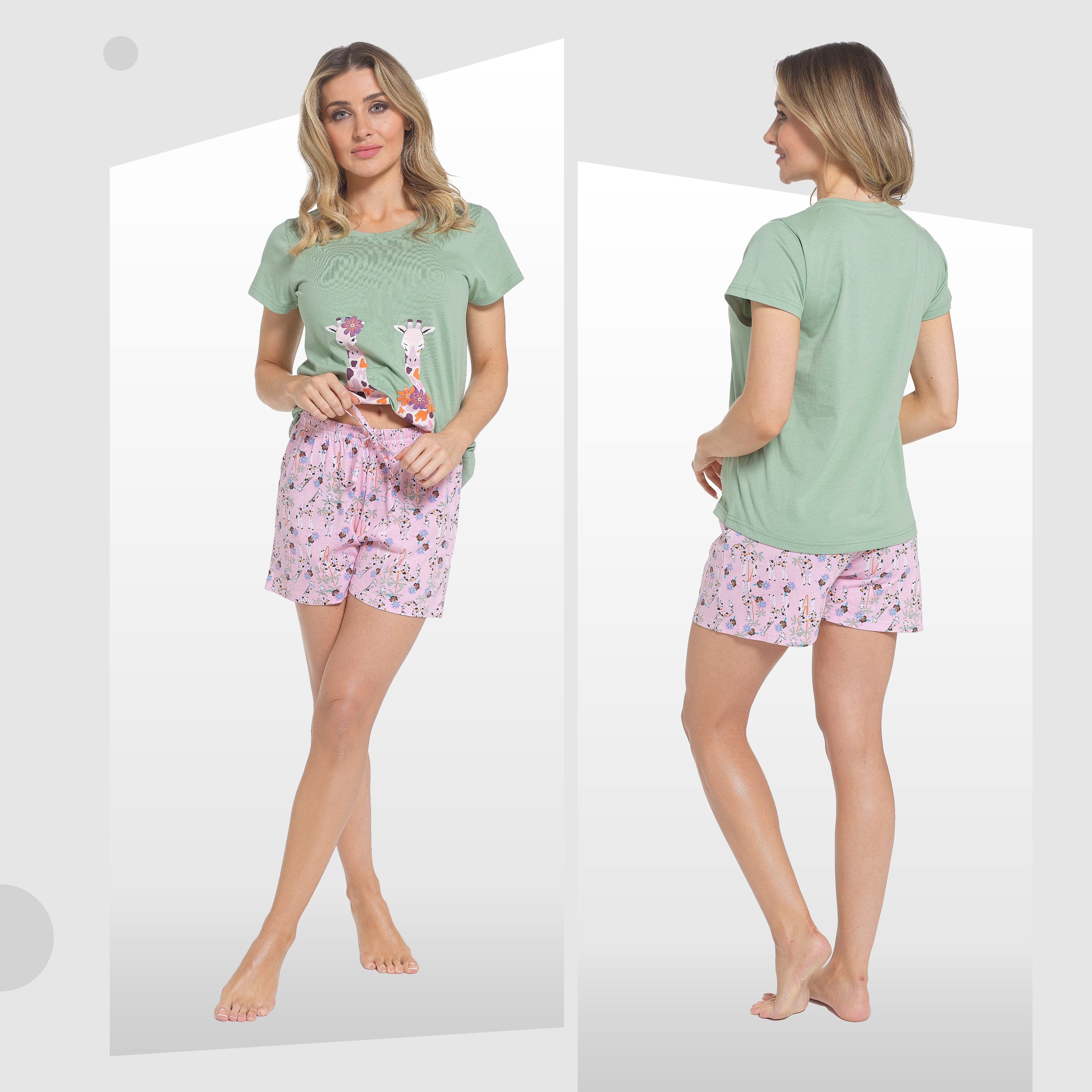 OLIVIA ROCCO Giraffe Pyjama Set for Women T Shirt and Shorts Soft Cotton Loungewear Summer Sleepwear Daisy Dreamer Breathable Relaxed Fit