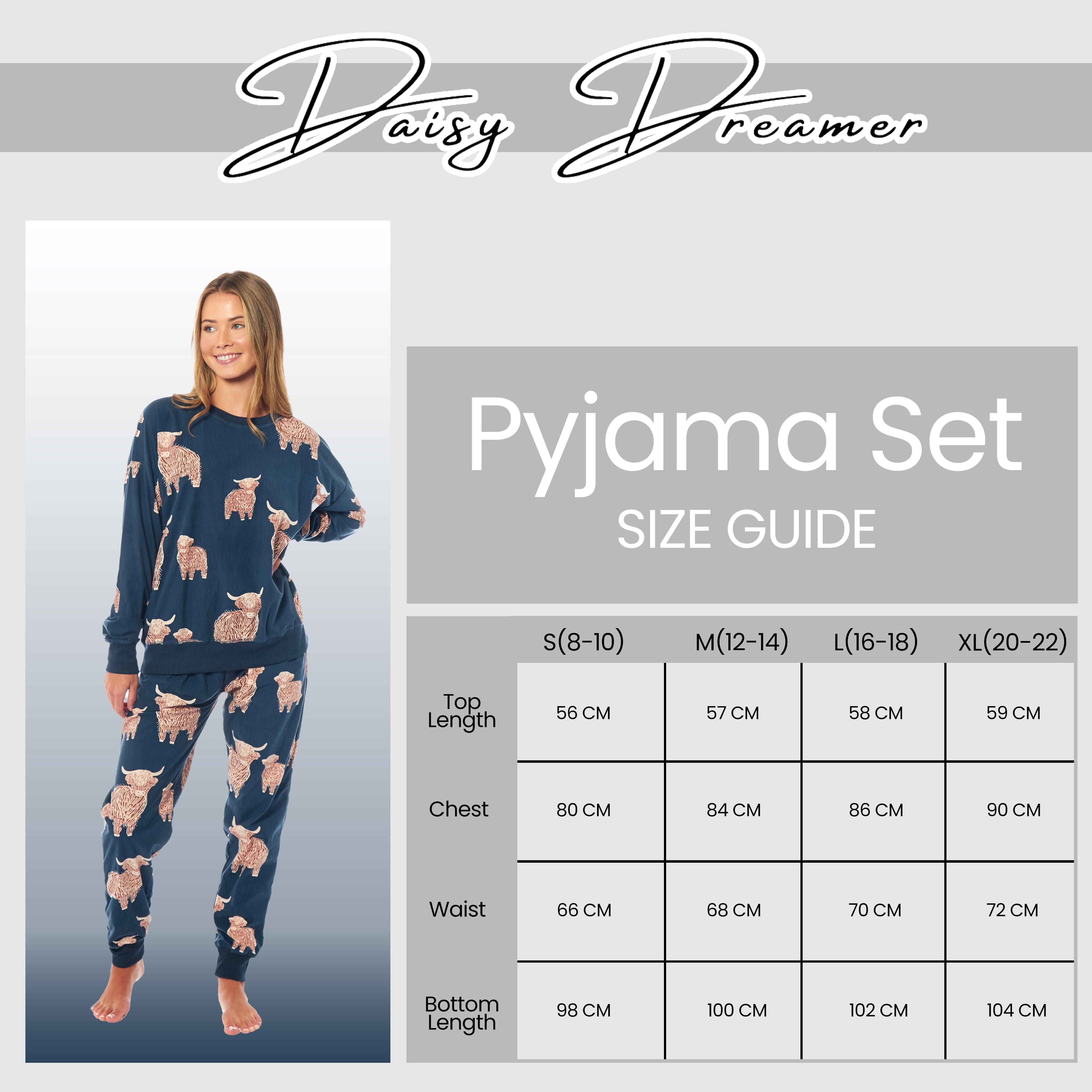OLIVIA ROCCO Women's Fleece Pyjama Set Highland Cow Print Long Sleeve Soft Warm Sleepwear Loungewear By Daisy Dreamer For Ladies