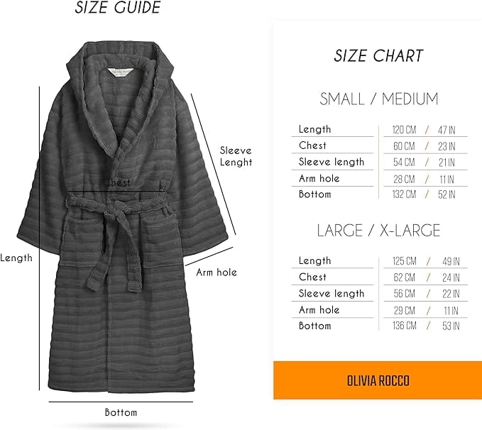 OLIVIA ROCCO Hydro Ribbed Ultra Soft 100 Percent Cotton Hooded Bath Robe With Pockets And Belt White And Grey Luxury Terry Towelling Loungewear