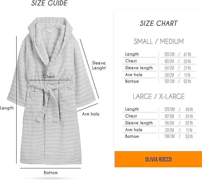 OLIVIA ROCCO Hydro Ribbed Ultra Soft 100 Percent Cotton Hooded Bath Robe With Pockets And Belt White And Grey Luxury Terry Towelling Loungewear