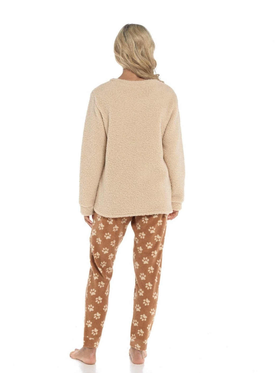 OLIVIA ROCCO Women's Fleece Pyjama Set Dog Snuggle Design Long Sleeve Top Patterned Bottoms Loungewear Sleepwear Size Range