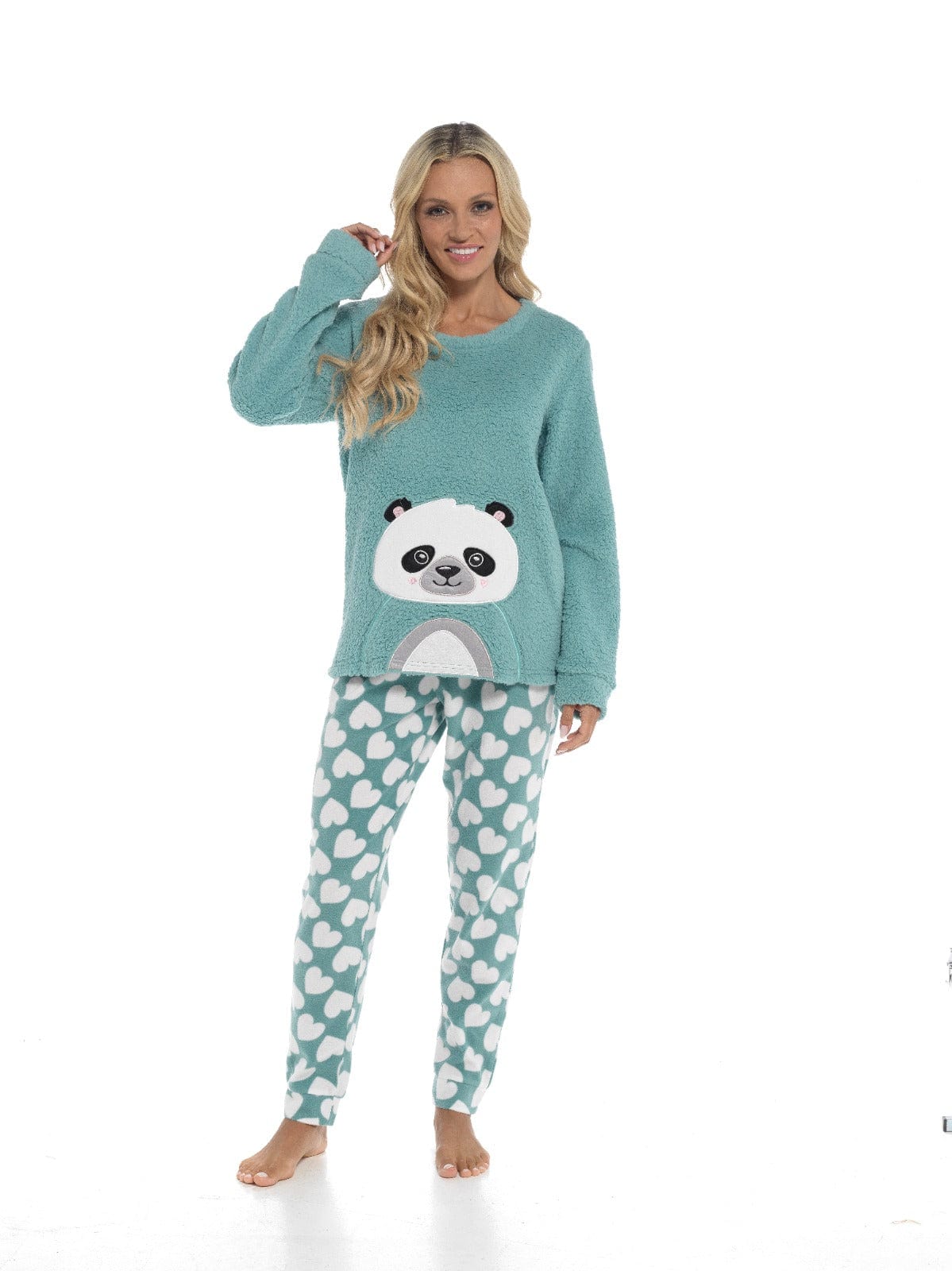 OLIVIA ROCCO Panda Snuggle Fleece Pyjama Set Women With Printed Pants Easy Care Fabric Sizes Small To XL Cozy Winter Loungewear