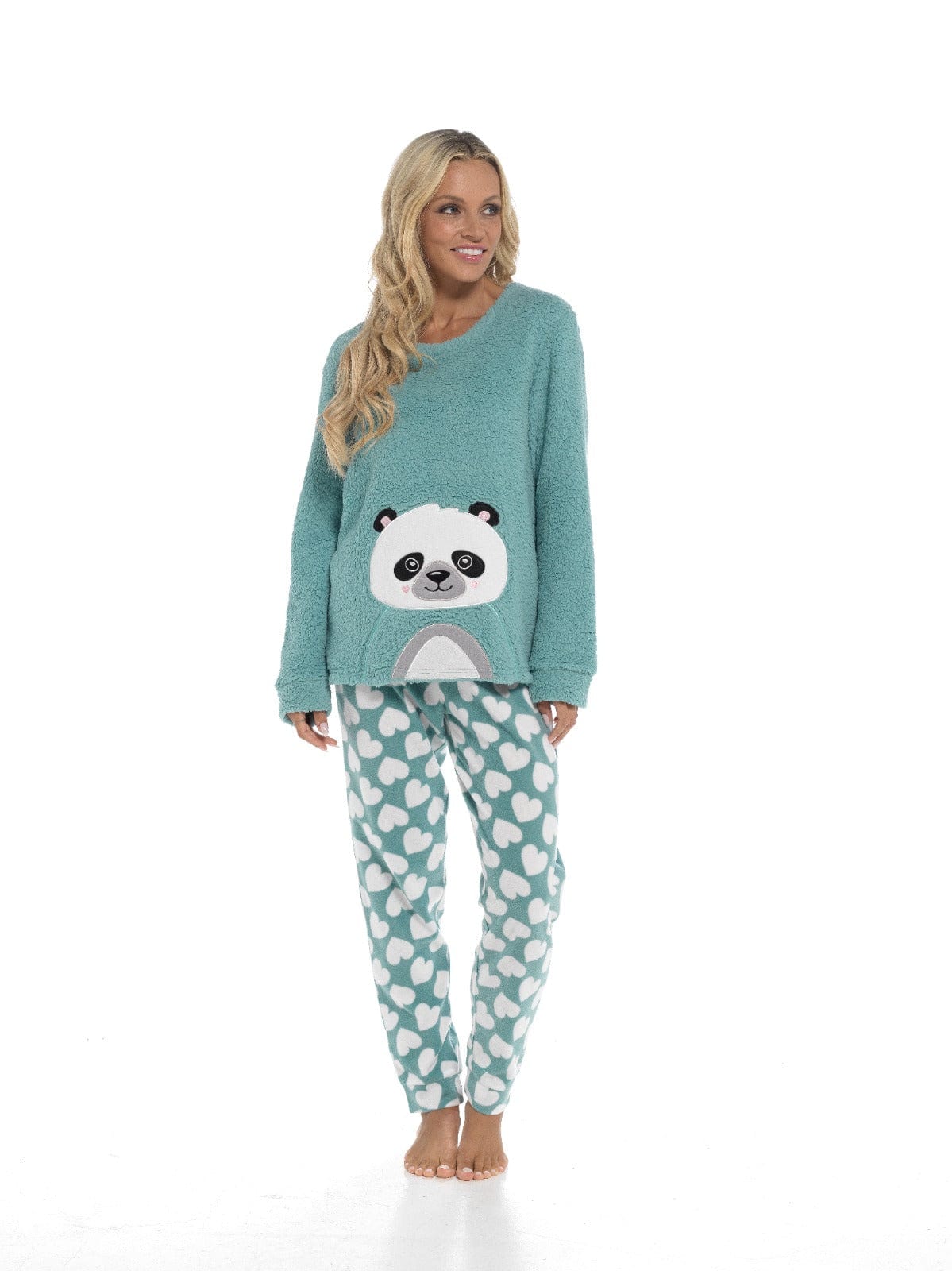 OLIVIA ROCCO Panda Snuggle Fleece Pyjama Set Women With Printed Pants Easy Care Fabric Sizes Small To XL Cozy Winter Loungewear
