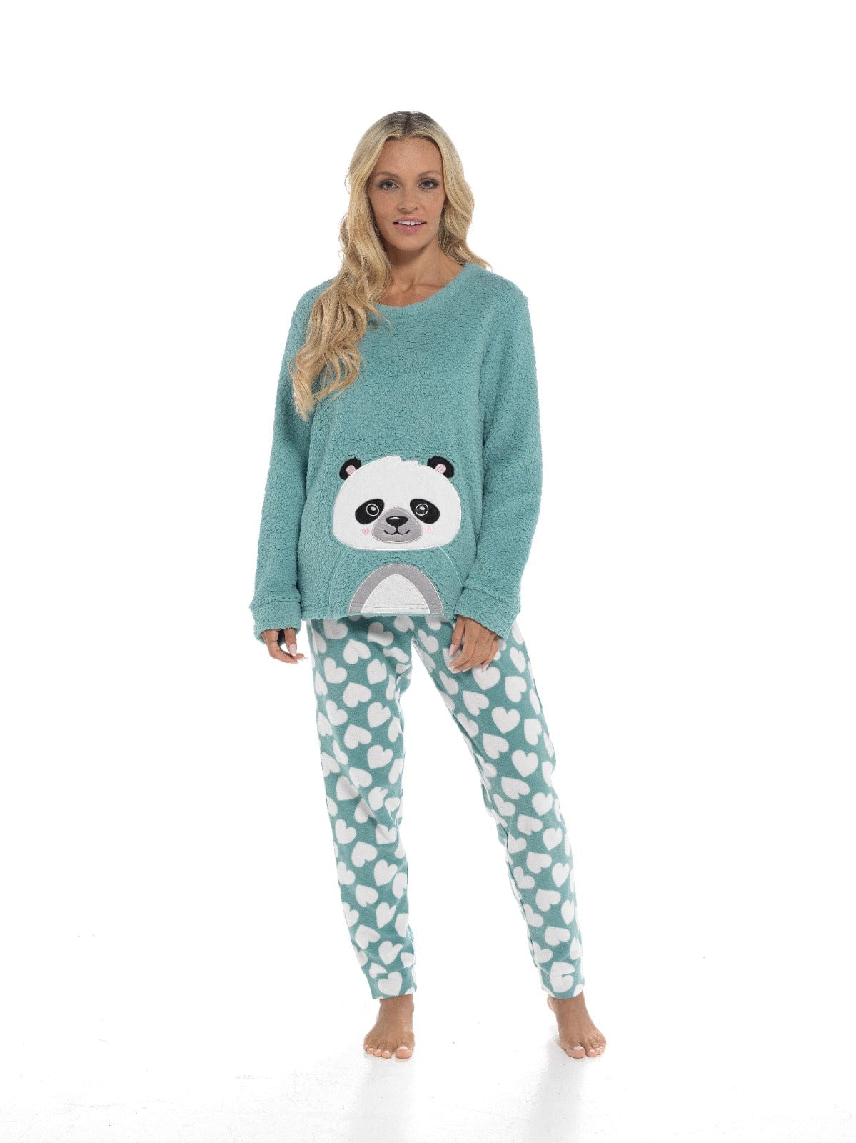 OLIVIA ROCCO Panda Snuggle Fleece Pyjama Set Women With Printed Pants Easy Care Fabric Sizes Small To XL Cozy Winter Loungewear
