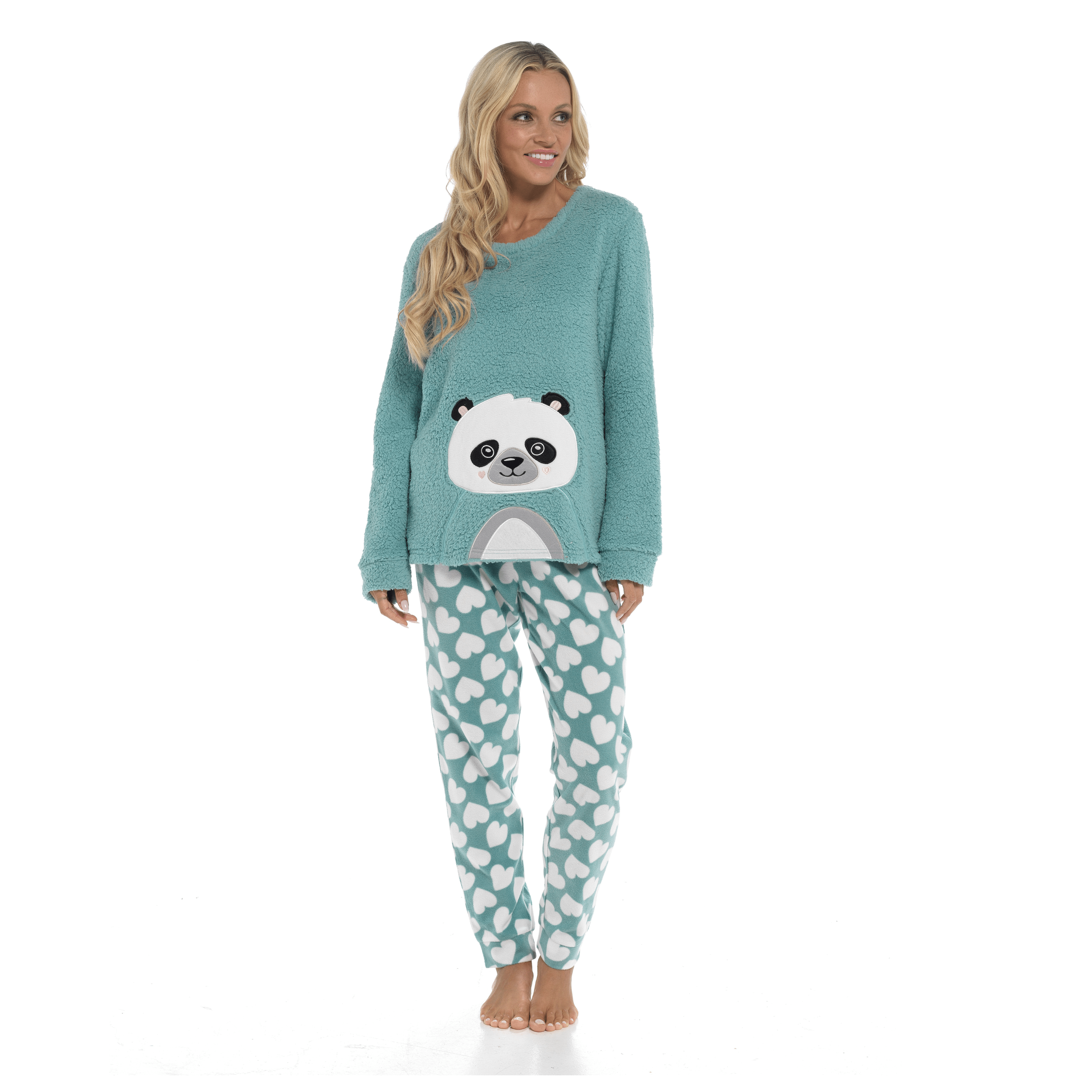 OLIVIA ROCCO Panda Snuggle Fleece Pyjama Set Women With Printed Pants Easy Care Fabric Sizes Small To XL Cozy Winter Loungewear