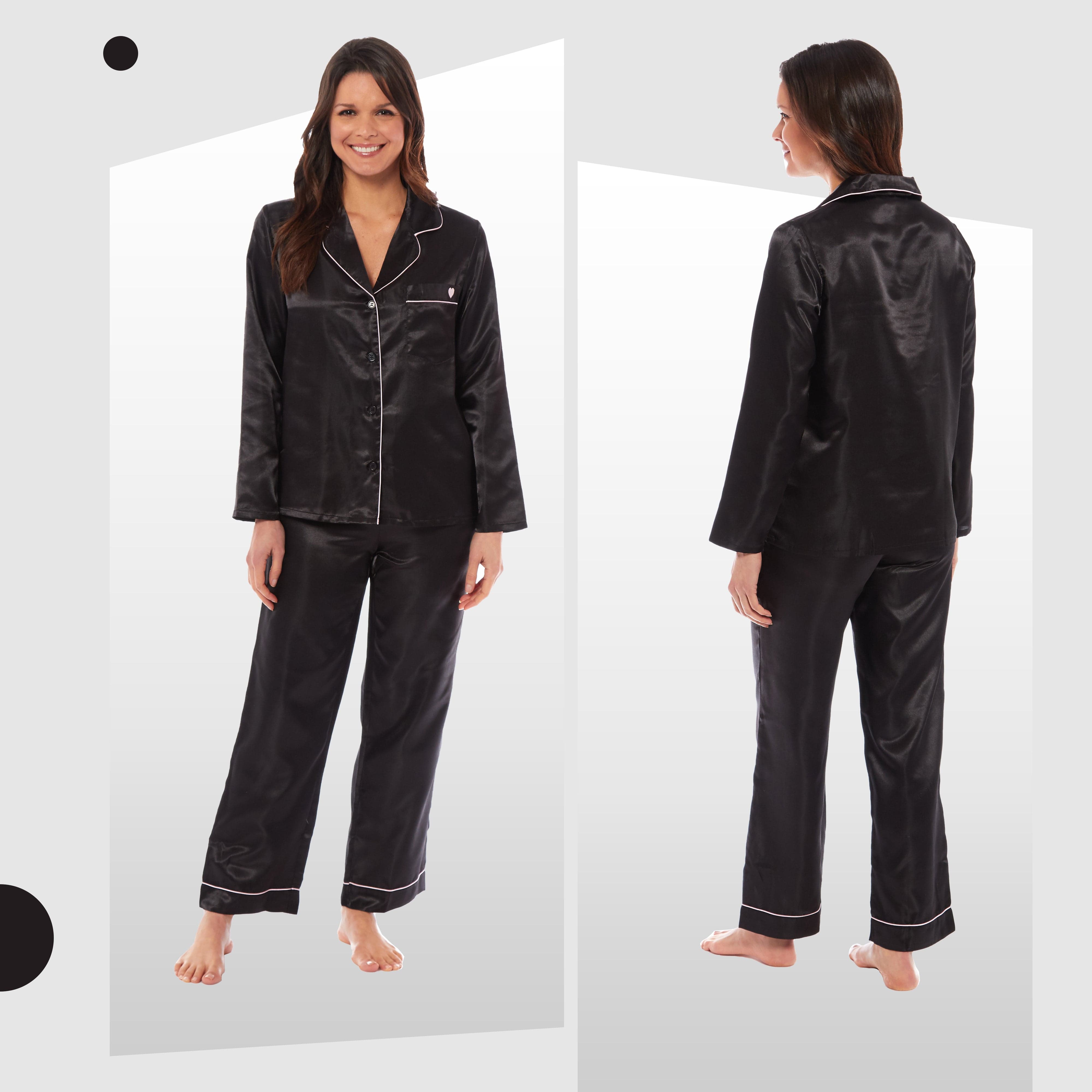 OLIVIA ROCCO Satin Silk Pyjama Set For Women With Dress Shirt Collar And Loose Fitting Pants Black Pink Grey Luxurious Loungewear Nightwear