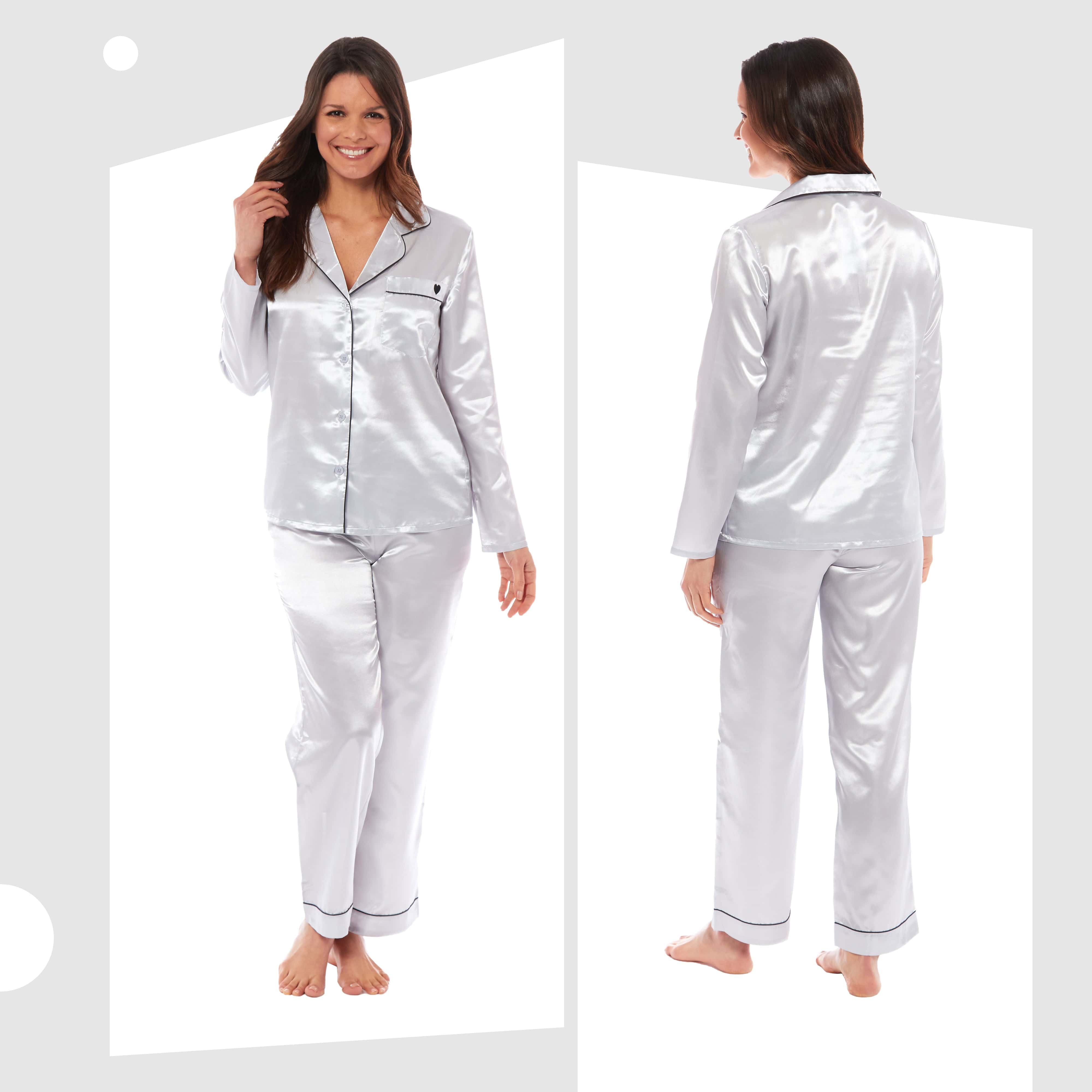 OLIVIA ROCCO Satin Silk Pyjama Set For Women With Dress Shirt Collar And Loose Fitting Pants Black Pink Grey Luxurious Loungewear Nightwear
