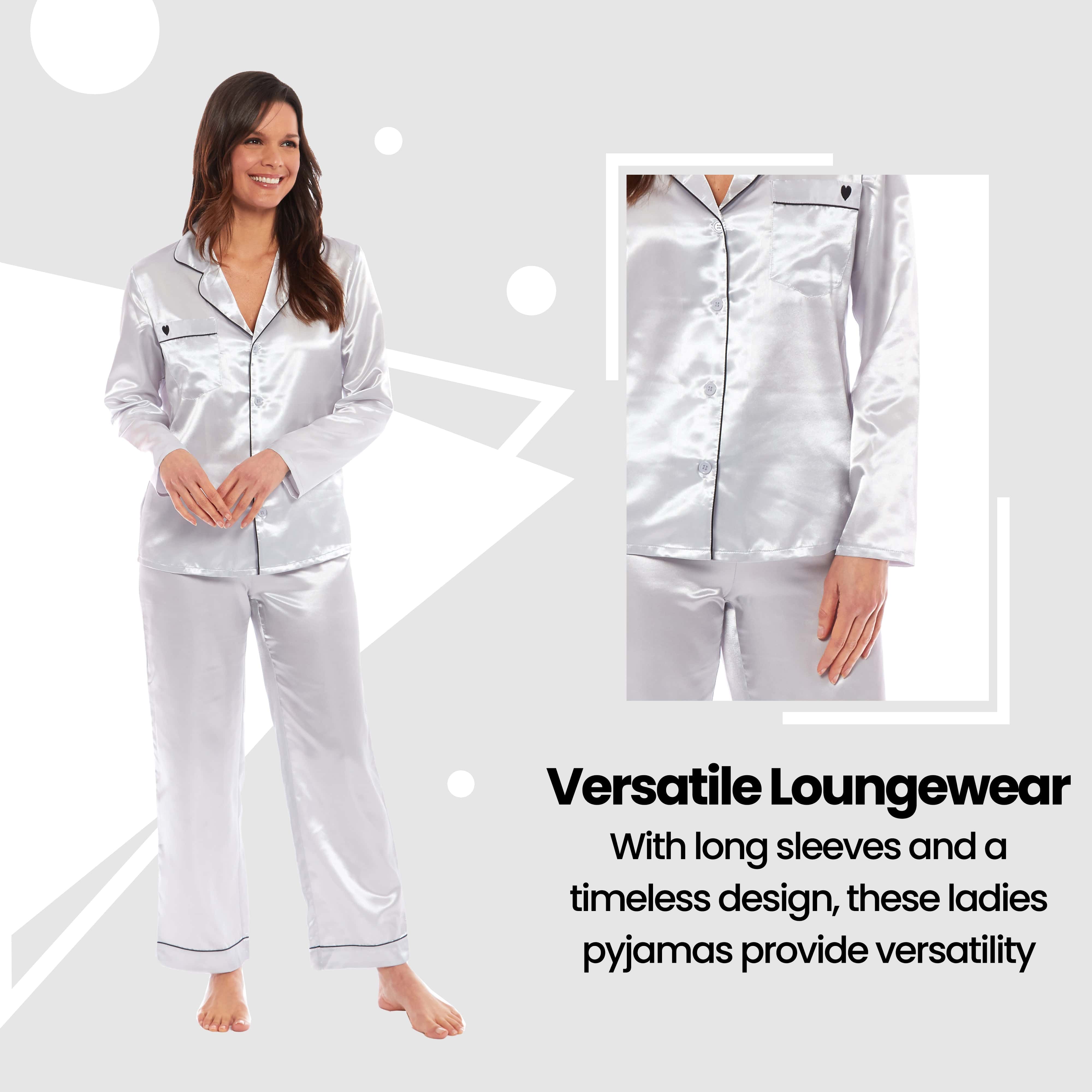 OLIVIA ROCCO Satin Silk Pyjama Set For Women With Dress Shirt Collar And Loose Fitting Pants Black Pink Grey Luxurious Loungewear Nightwear