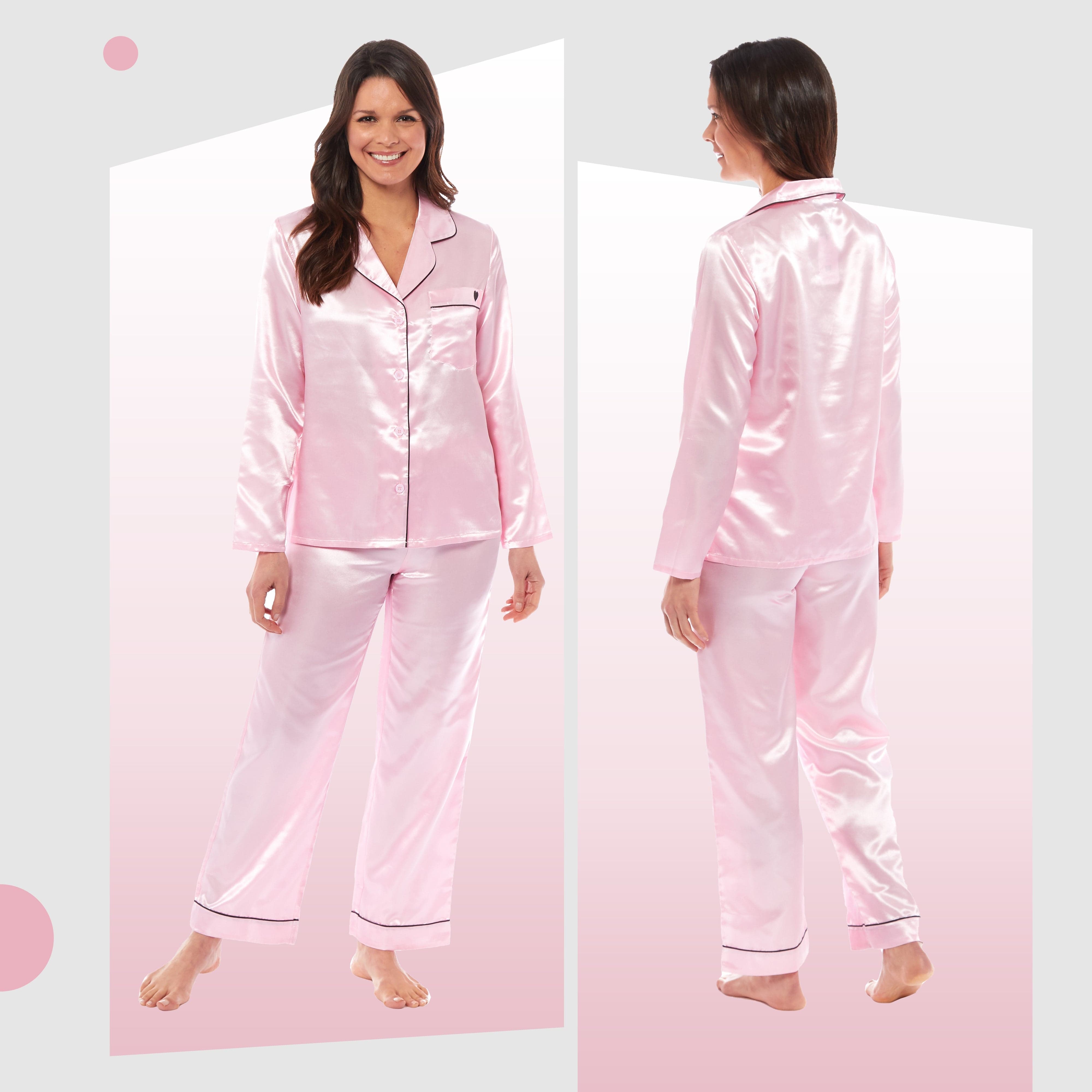 OLIVIA ROCCO Satin Silk Pyjama Set For Women With Dress Shirt Collar And Loose Fitting Pants Black Pink Grey Luxurious Loungewear Nightwear