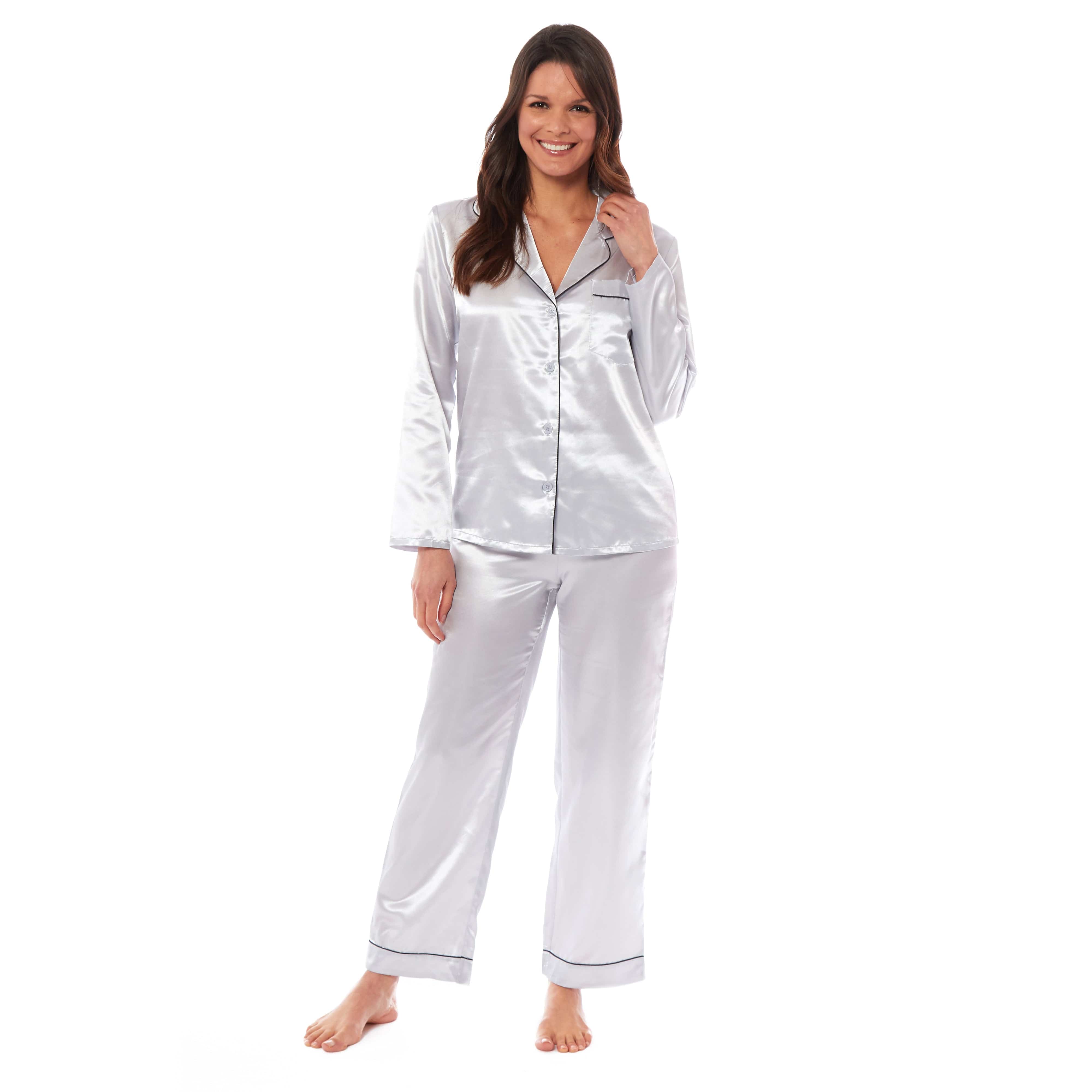 OLIVIA ROCCO Satin Silk Pyjama Set For Women With Dress Shirt Collar And Loose Fitting Pants Black Pink Grey Luxurious Loungewear Nightwear