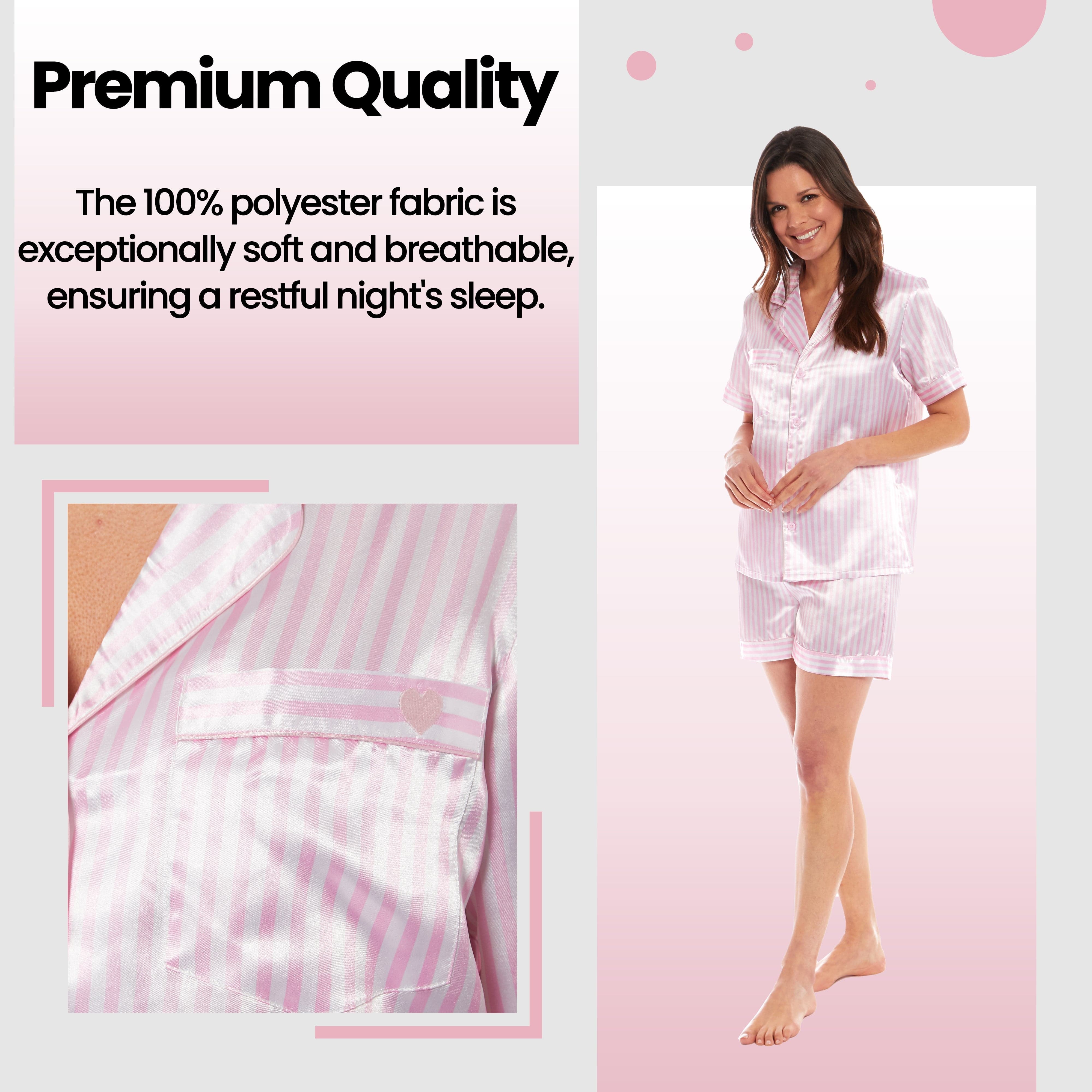 OLIVIA ROCCO Satin Silk Short Pyjama Set For Women Black Pink Grey UK 8 To 22 Loungewear Nightwear Soft Satin Finish Breathable Lightweight