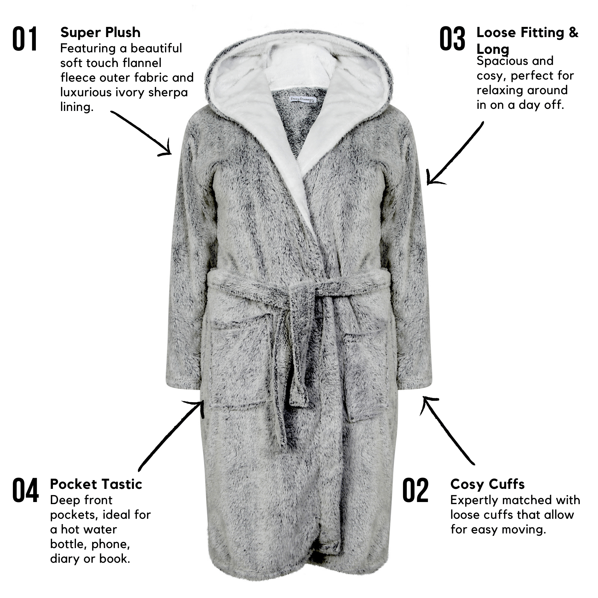 OLIVIA ROCCO Women's Shimmer Grey Plush Fleece Hooded Robe With Ultra Soft Sherpa Lining For Luxurious Loungewear Dressing Gown