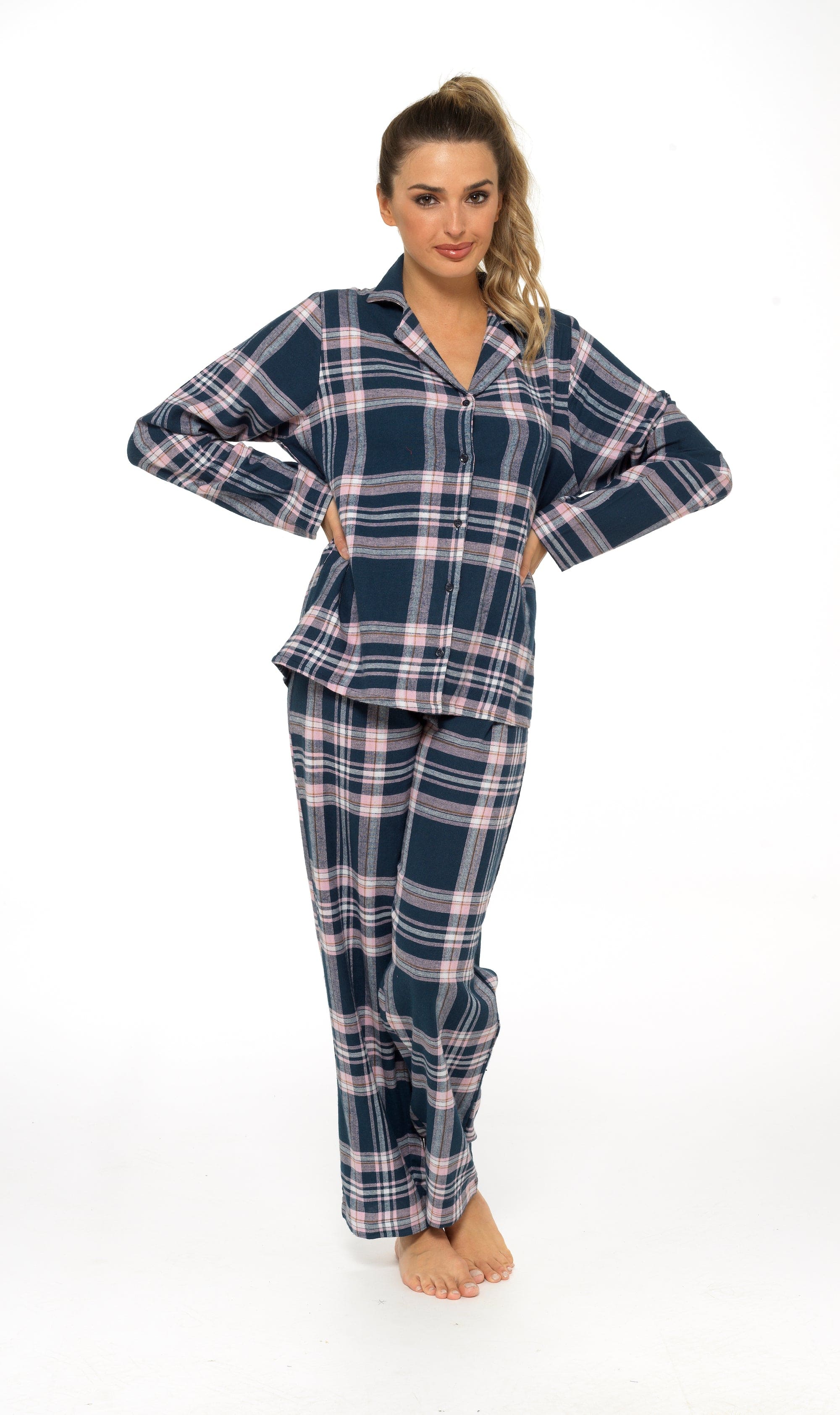 OLIVIA ROCCO Women's Flannelette Check Pyjama Set Soft Brushed Cotton With Elasticated Waistband UK Sizes 8-22 Classic Sleepwear