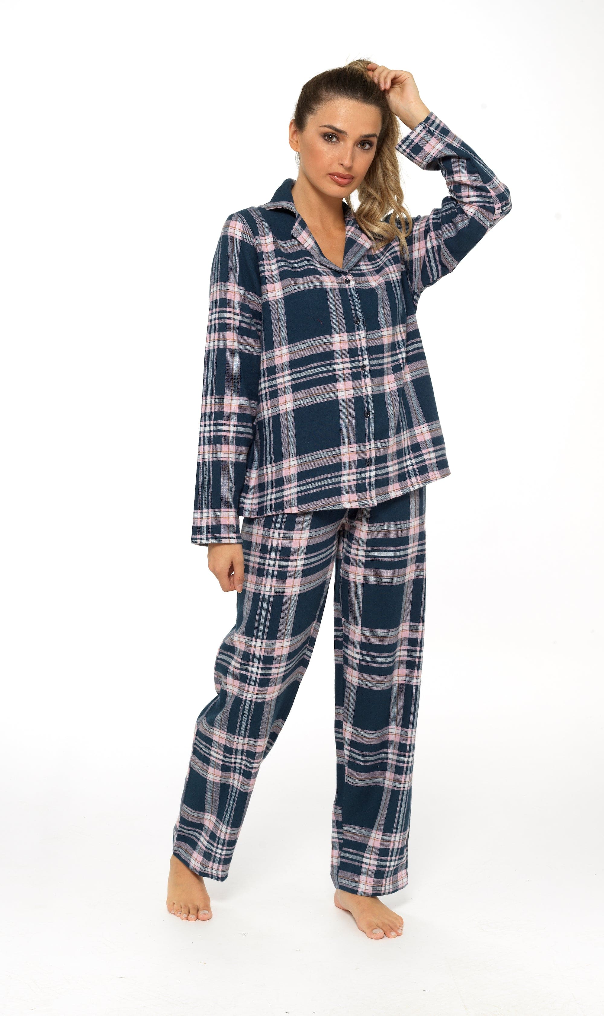 OLIVIA ROCCO Women's Flannelette Check Pyjama Set Soft Brushed Cotton With Elasticated Waistband UK Sizes 8-22 Classic Sleepwear