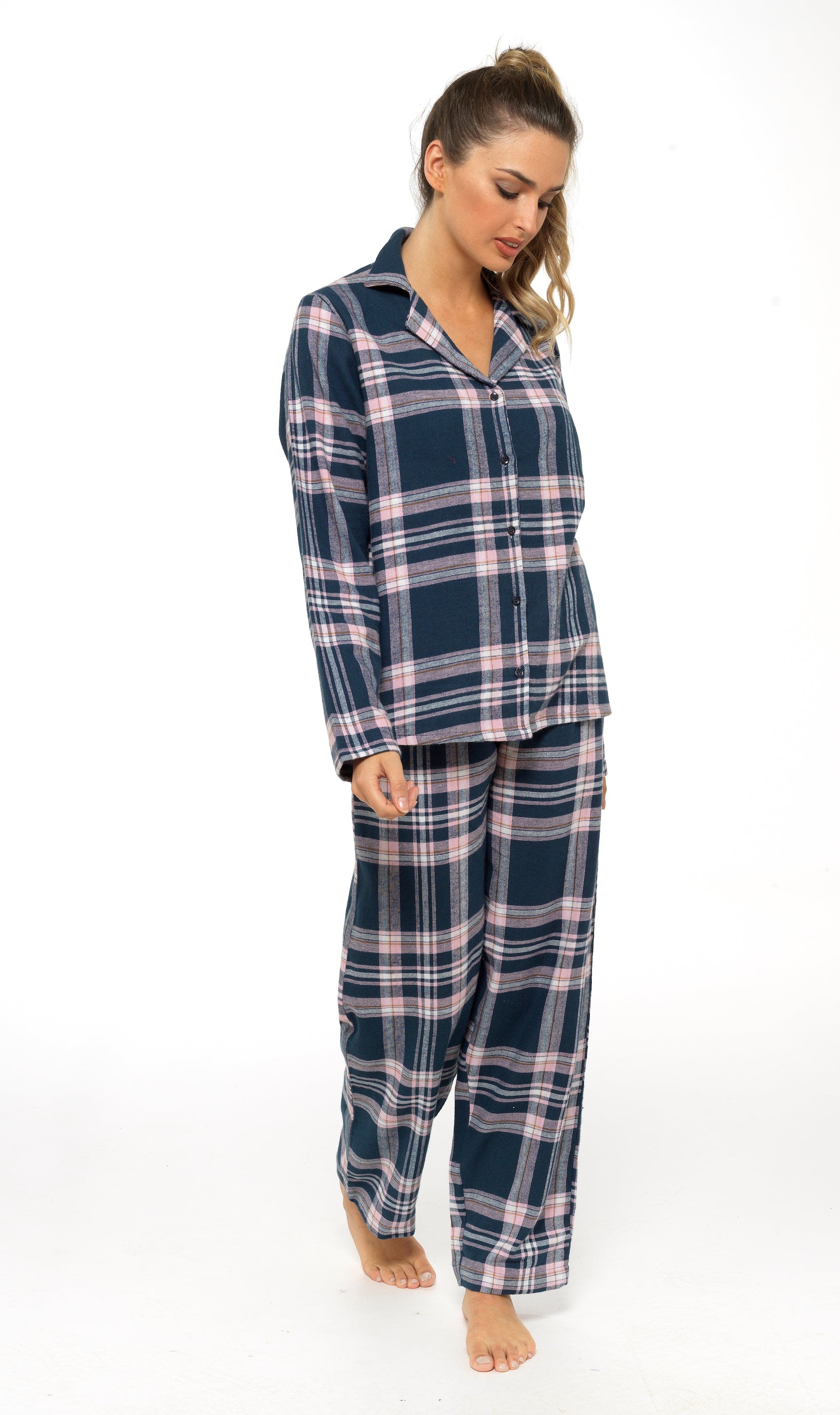 OLIVIA ROCCO Women's Flannelette Check Pyjama Set Soft Brushed Cotton With Elasticated Waistband UK Sizes 8-22 Classic Sleepwear