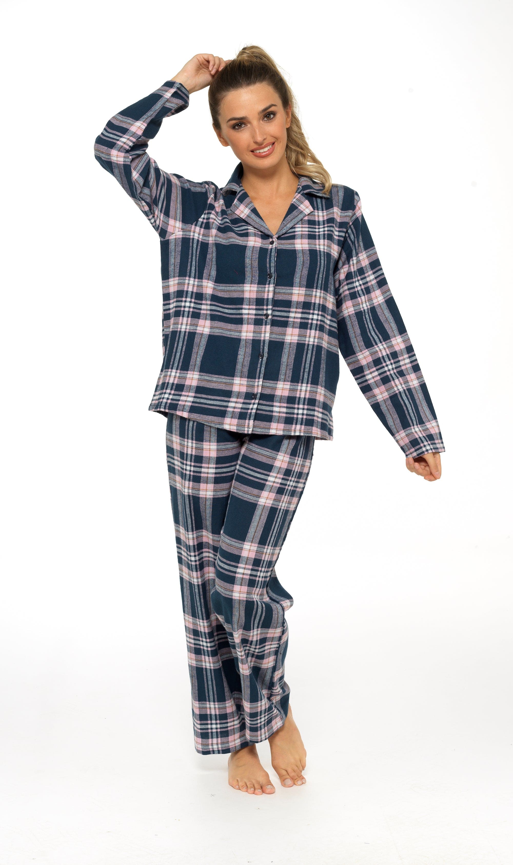 OLIVIA ROCCO Women's Flannelette Check Pyjama Set Soft Brushed Cotton With Elasticated Waistband UK Sizes 8-22 Classic Sleepwear
