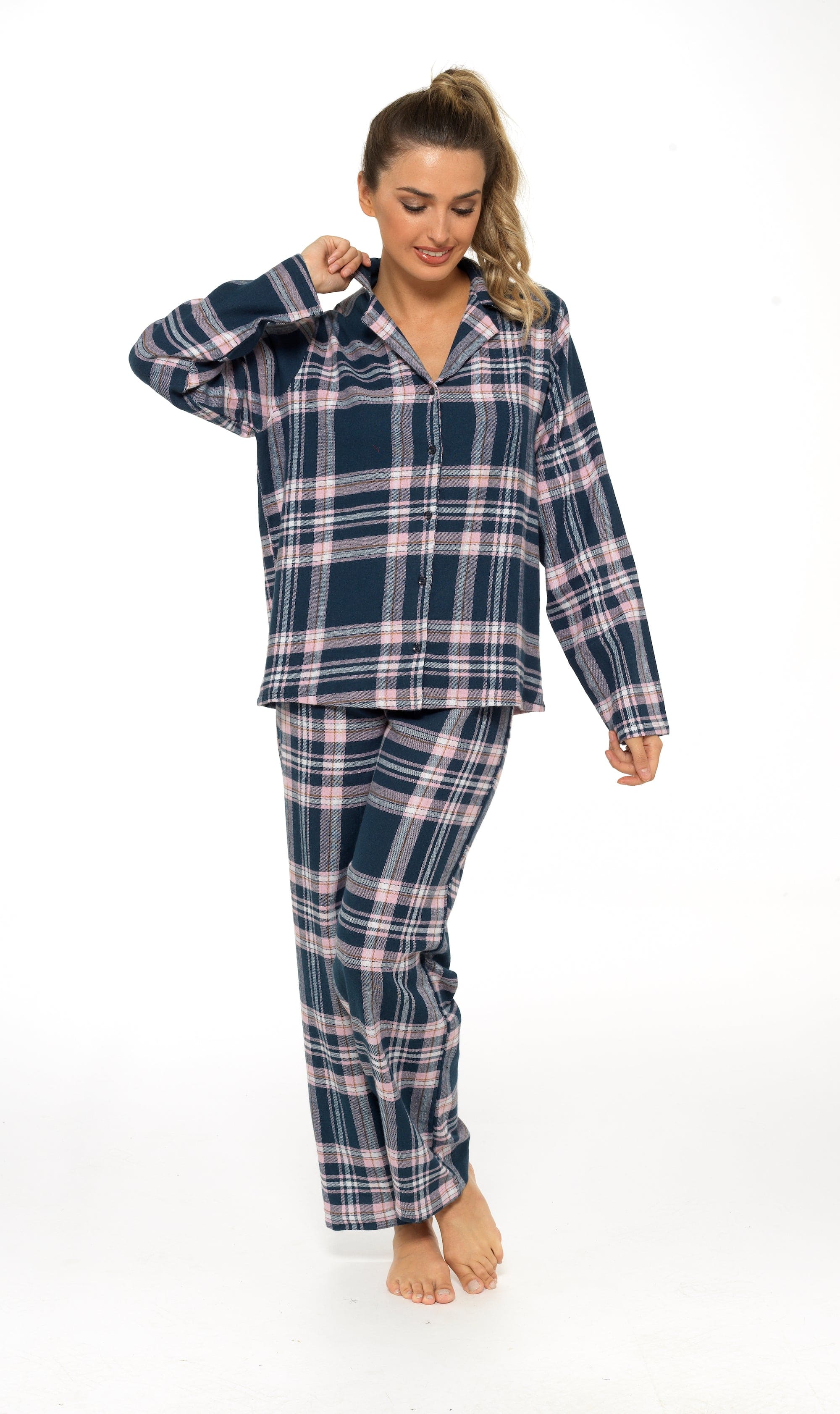 OLIVIA ROCCO Women's Flannelette Check Pyjama Set Soft Brushed Cotton With Elasticated Waistband UK Sizes 8-22 Classic Sleepwear