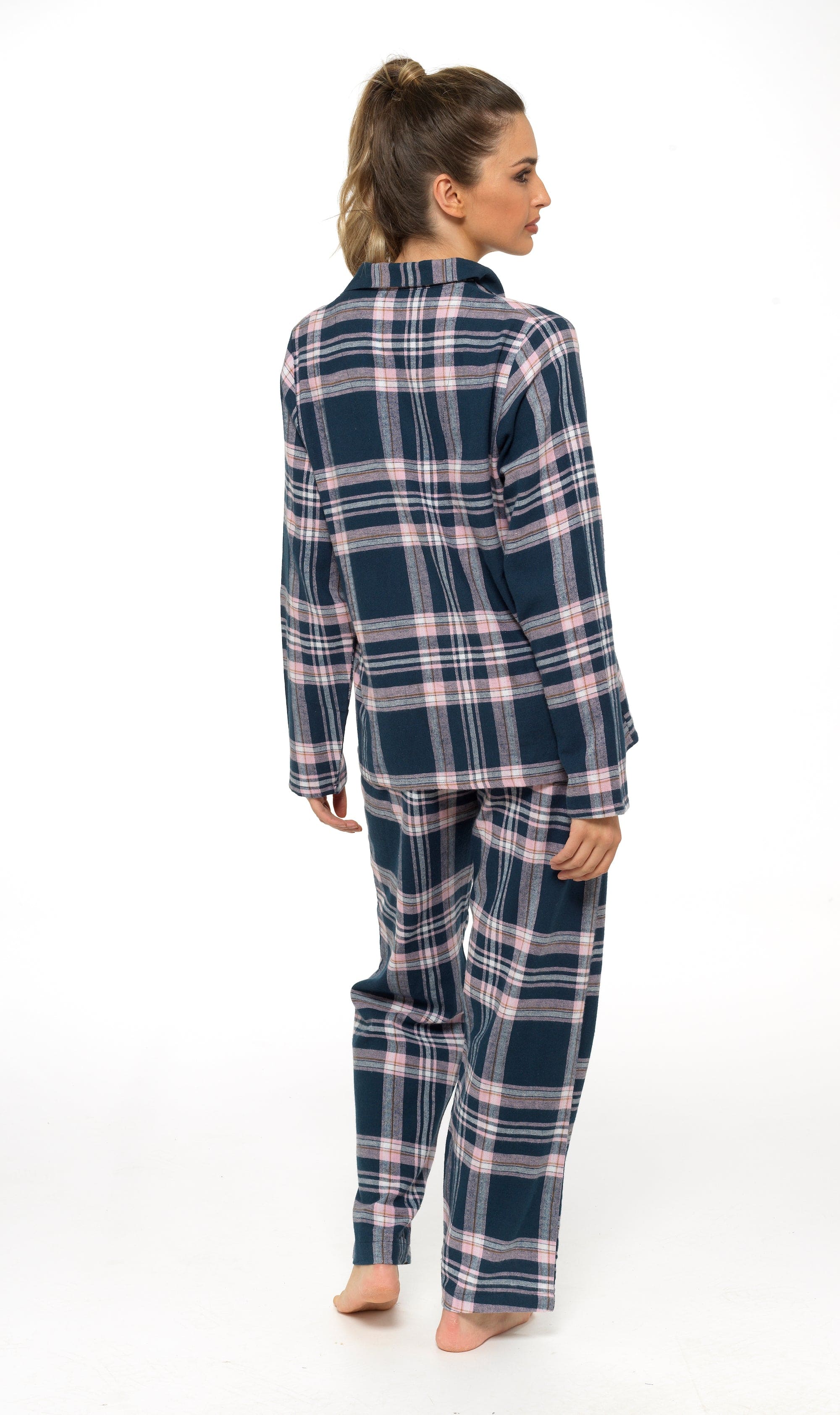 OLIVIA ROCCO Women's Flannelette Check Pyjama Set Soft Brushed Cotton With Elasticated Waistband UK Sizes 8-22 Classic Sleepwear