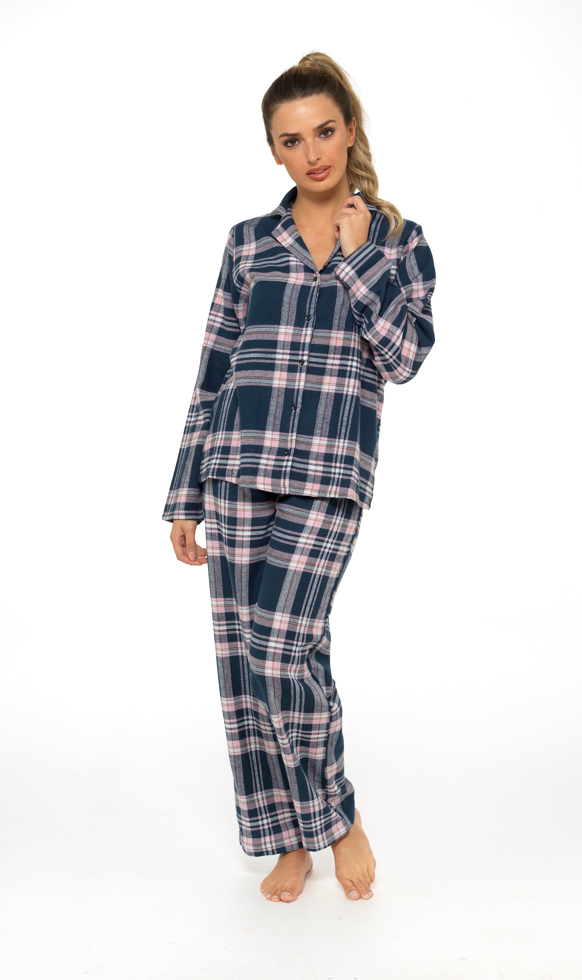 OLIVIA ROCCO Women's Flannelette Check Pyjama Set Soft Brushed Cotton With Elasticated Waistband UK Sizes 8-22 Classic Sleepwear