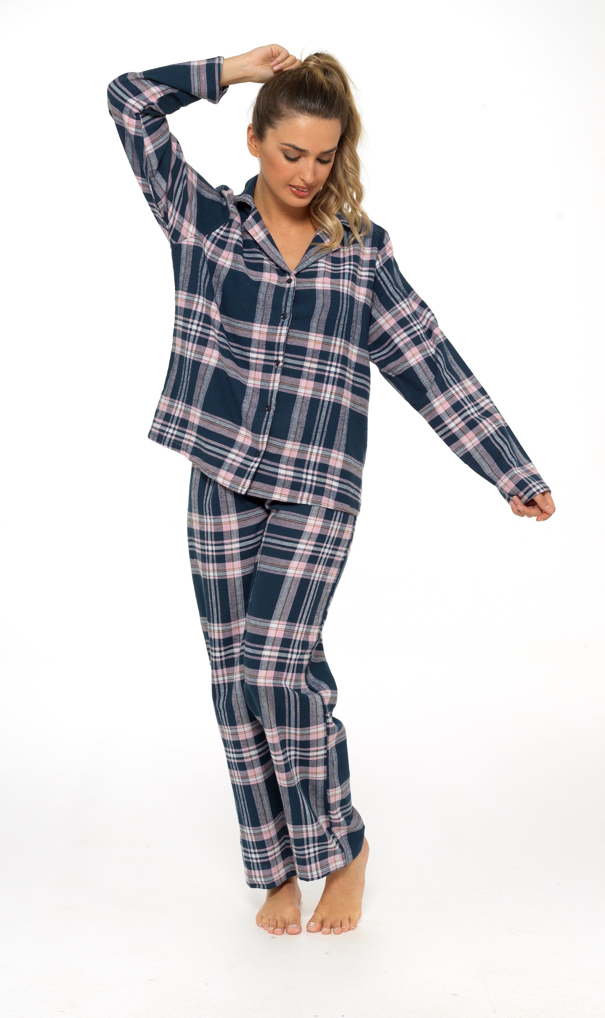 OLIVIA ROCCO Women's Flannelette Check Pyjama Set Soft Brushed Cotton With Elasticated Waistband UK Sizes 8-22 Classic Sleepwear