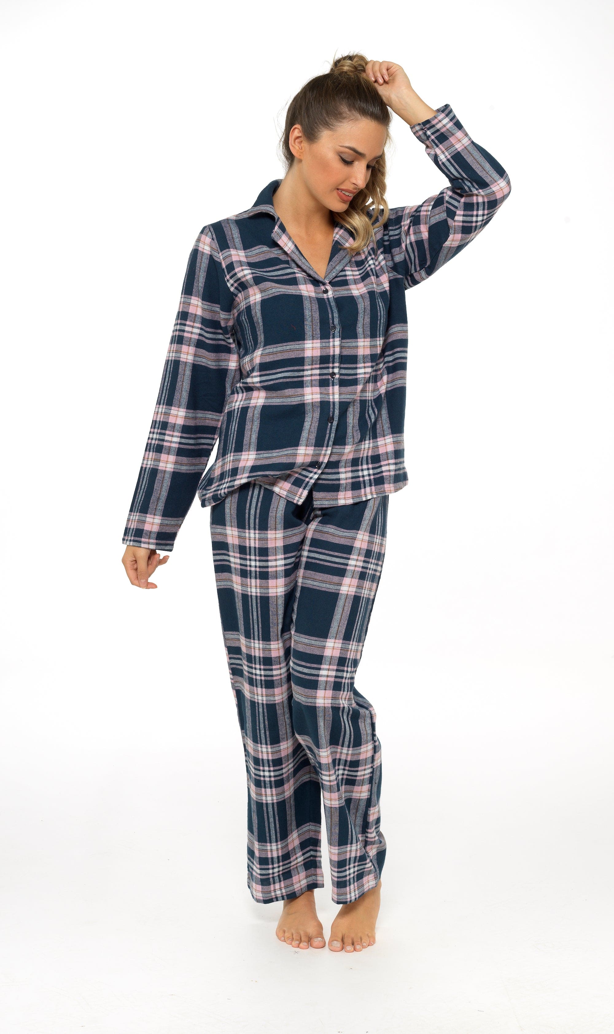 OLIVIA ROCCO Women's Flannelette Check Pyjama Set Soft Brushed Cotton With Elasticated Waistband UK Sizes 8-22 Classic Sleepwear