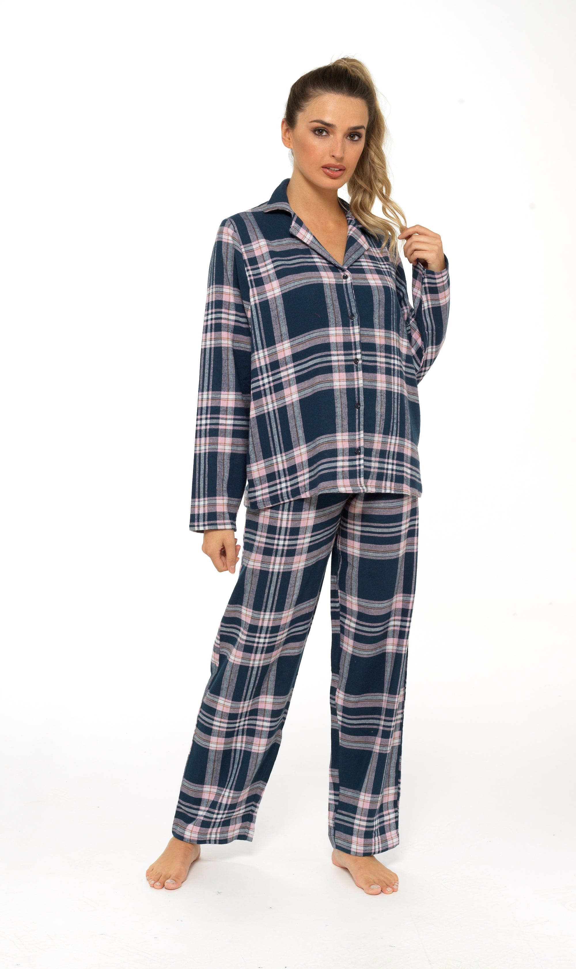 OLIVIA ROCCO Women's Flannelette Check Pyjama Set Soft Brushed Cotton With Elasticated Waistband UK Sizes 8-22 Classic Sleepwear