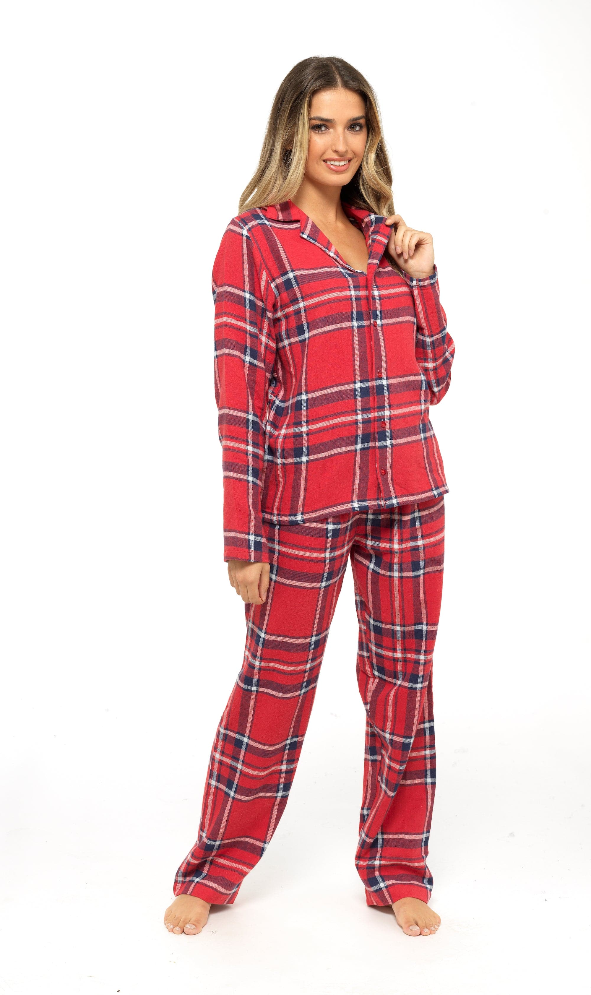 OLIVIA ROCCO Women's Flannelette Check Pyjama Set Soft Brushed Cotton With Elasticated Waistband UK Sizes 8-22 Classic Sleepwear