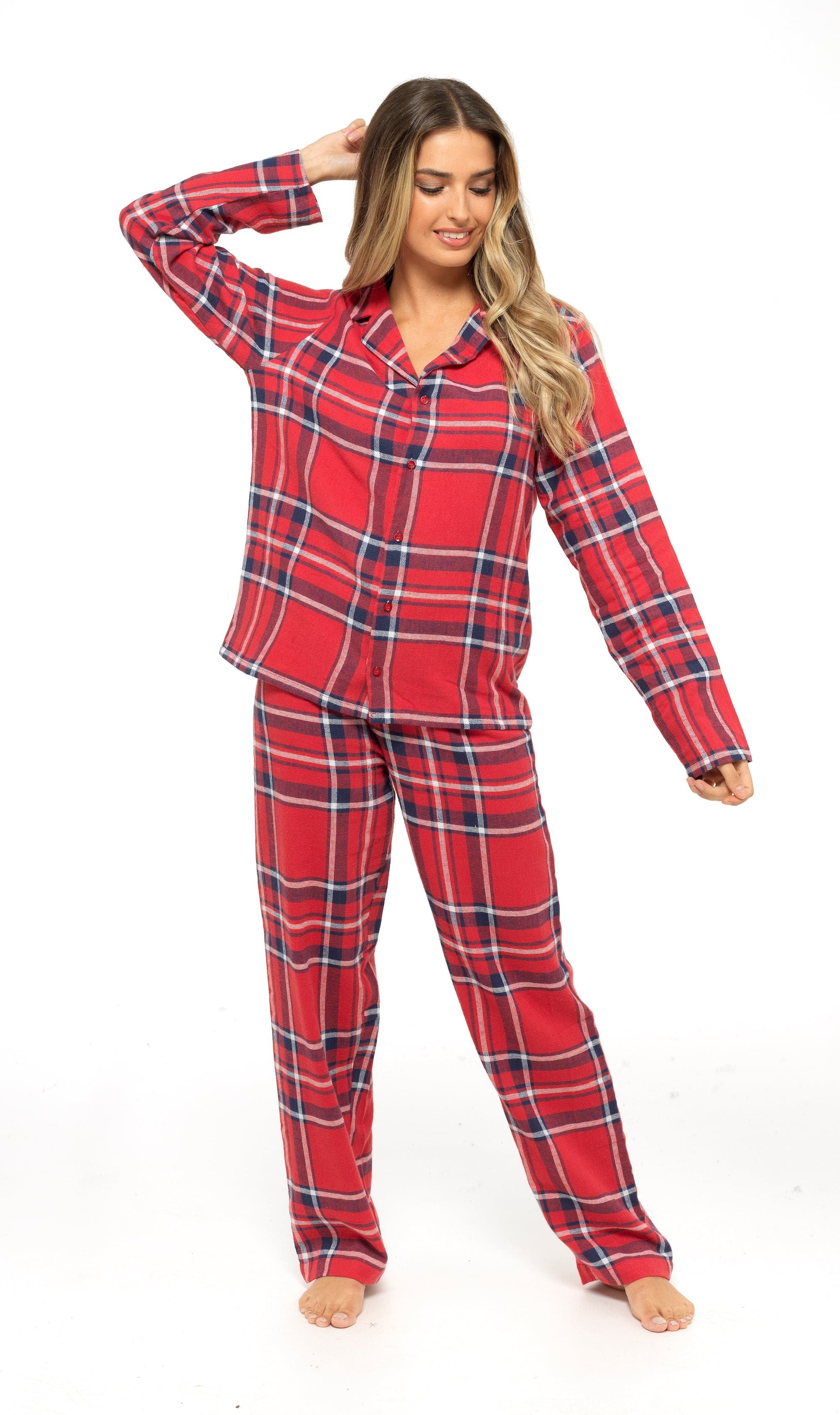 OLIVIA ROCCO Women's Flannelette Check Pyjama Set Soft Brushed Cotton With Elasticated Waistband UK Sizes 8-22 Classic Sleepwear