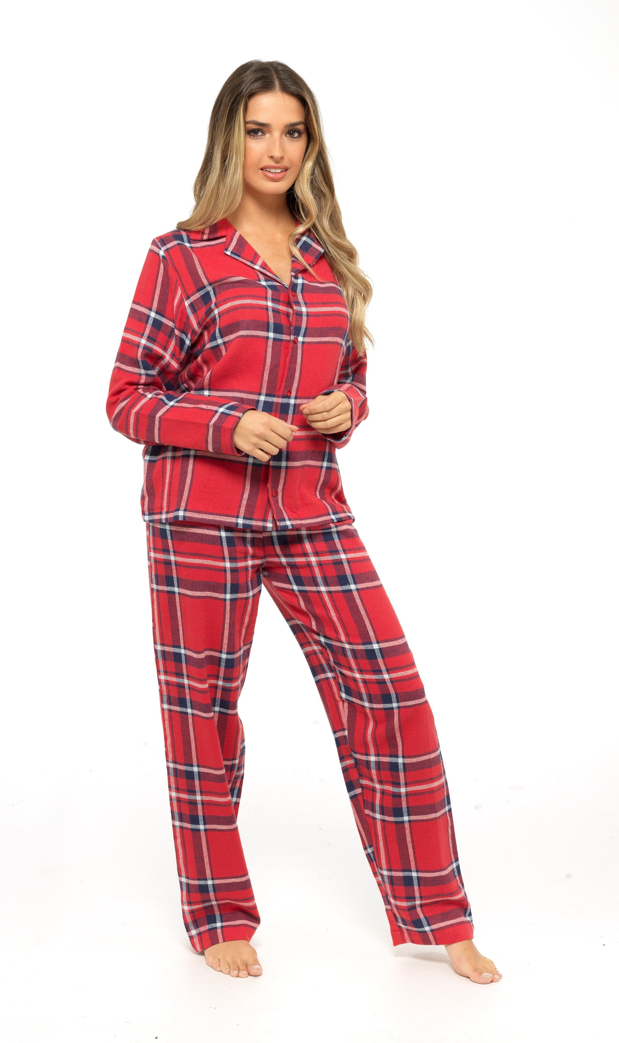 OLIVIA ROCCO Women's Flannelette Check Pyjama Set Soft Brushed Cotton With Elasticated Waistband UK Sizes 8-22 Classic Sleepwear