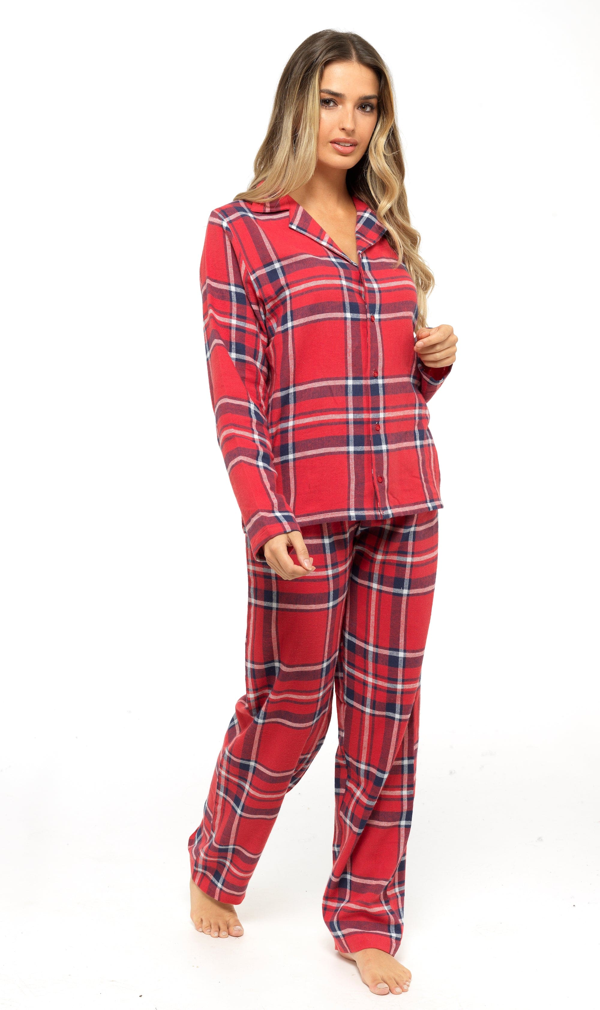 OLIVIA ROCCO Women's Flannelette Check Pyjama Set Soft Brushed Cotton With Elasticated Waistband UK Sizes 8-22 Classic Sleepwear