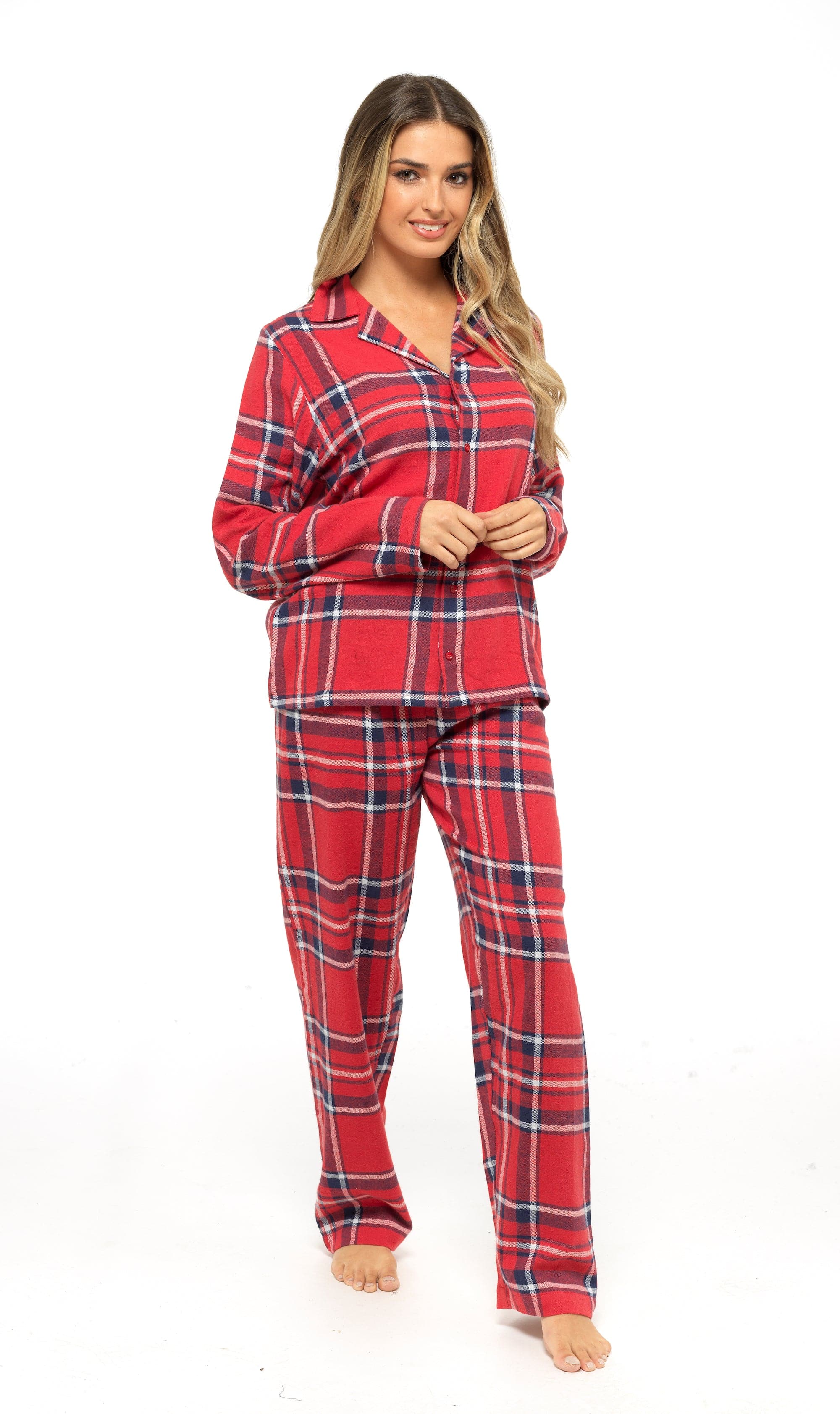 OLIVIA ROCCO Women's Flannelette Check Pyjama Set Soft Brushed Cotton With Elasticated Waistband UK Sizes 8-22 Classic Sleepwear