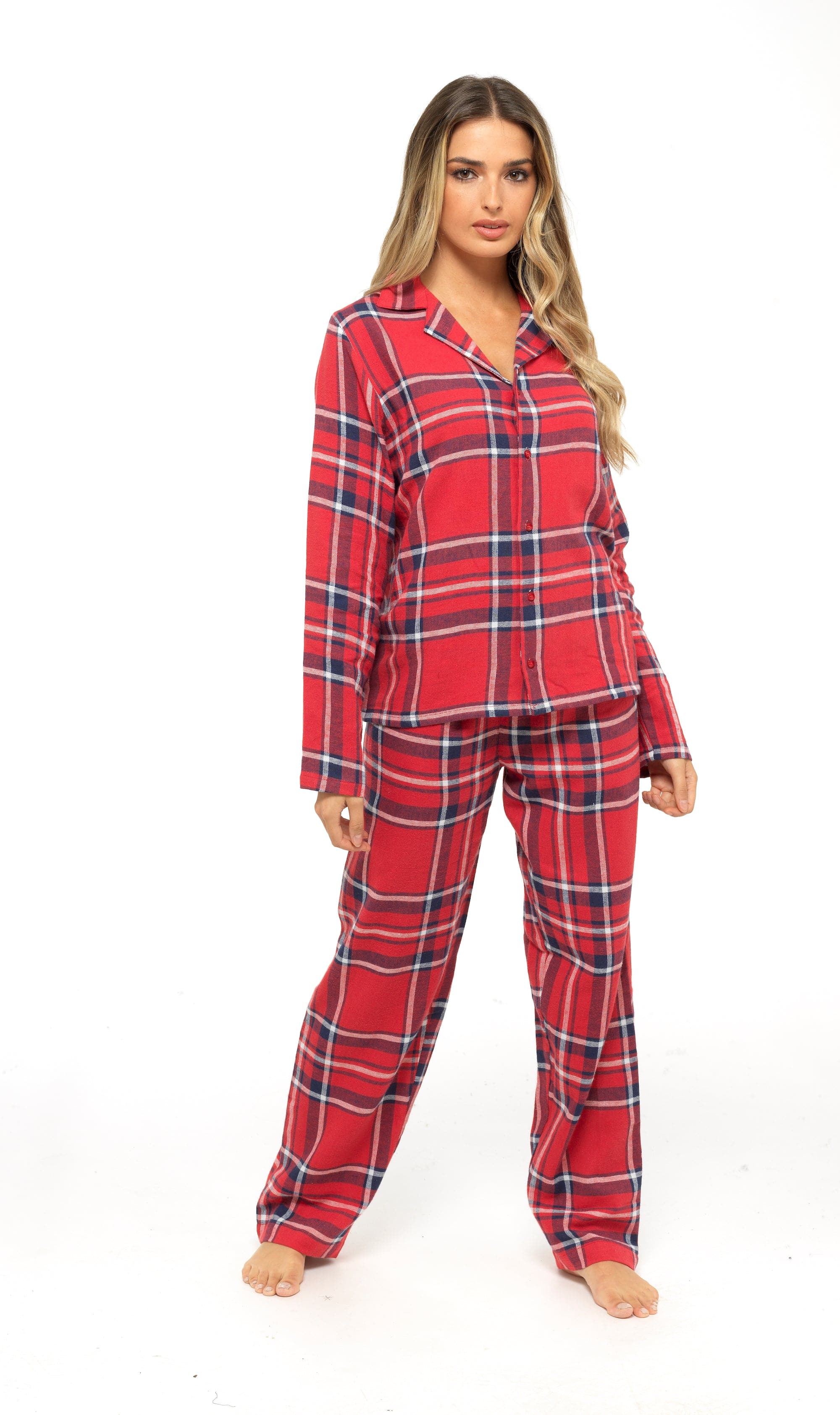 OLIVIA ROCCO Women's Flannelette Check Pyjama Set Soft Brushed Cotton With Elasticated Waistband UK Sizes 8-22 Classic Sleepwear