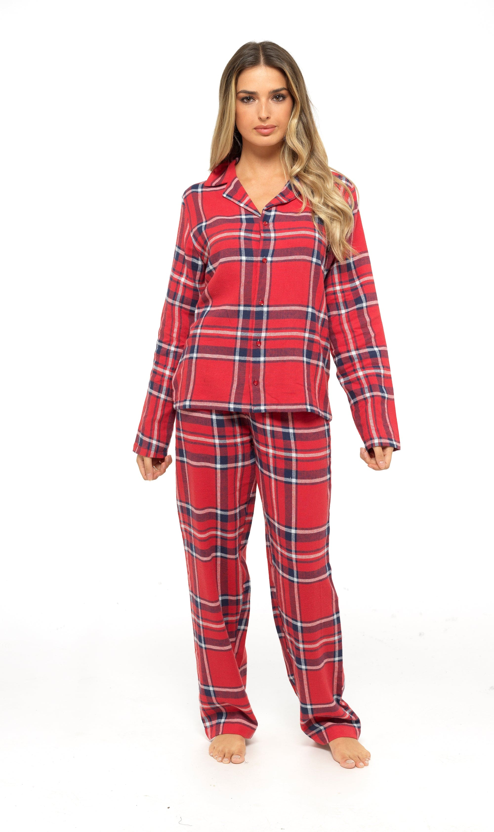 OLIVIA ROCCO Women's Flannelette Check Pyjama Set Soft Brushed Cotton With Elasticated Waistband UK Sizes 8-22 Classic Sleepwear