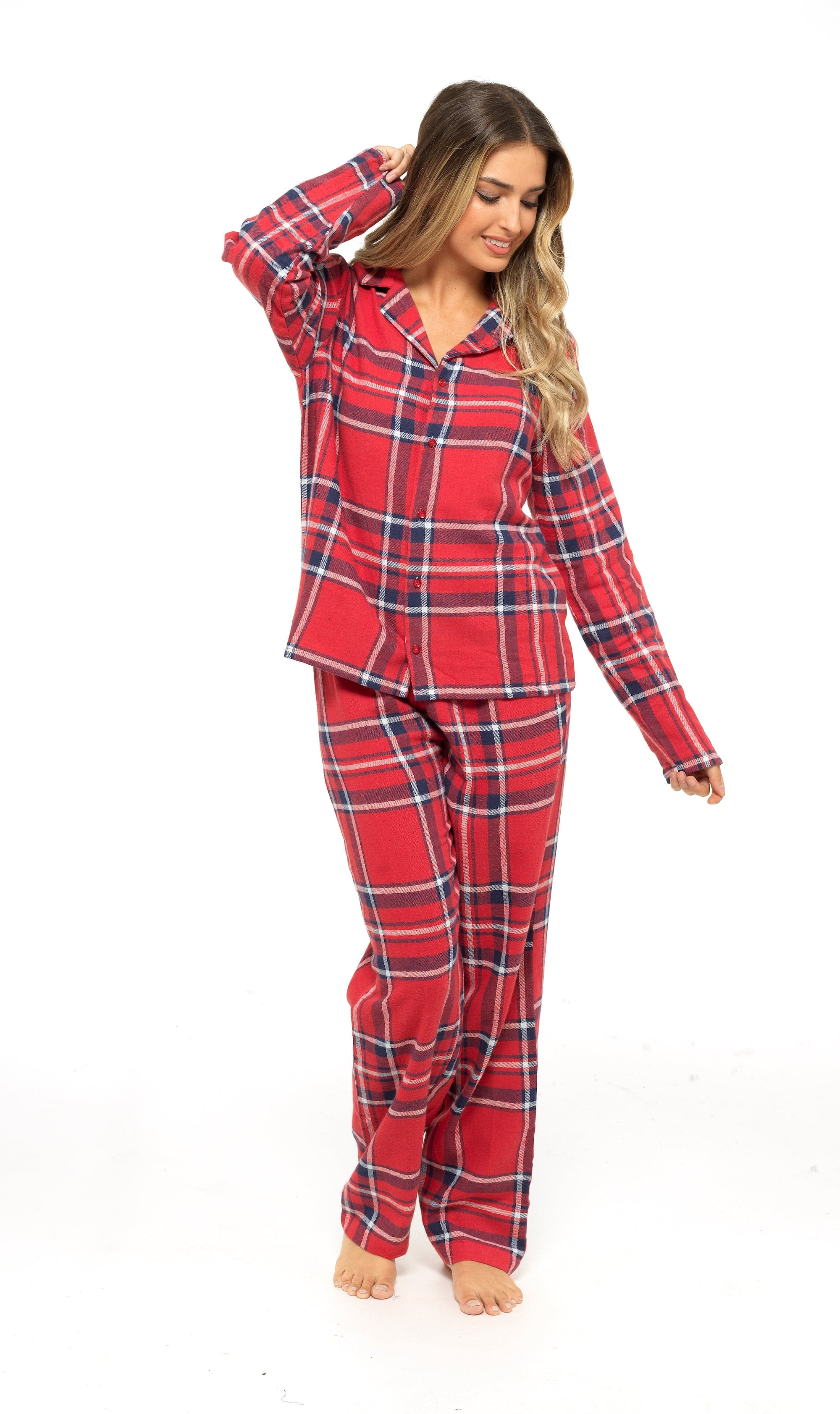 OLIVIA ROCCO Women's Flannelette Check Pyjama Set Soft Brushed Cotton With Elasticated Waistband UK Sizes 8-22 Classic Sleepwear
