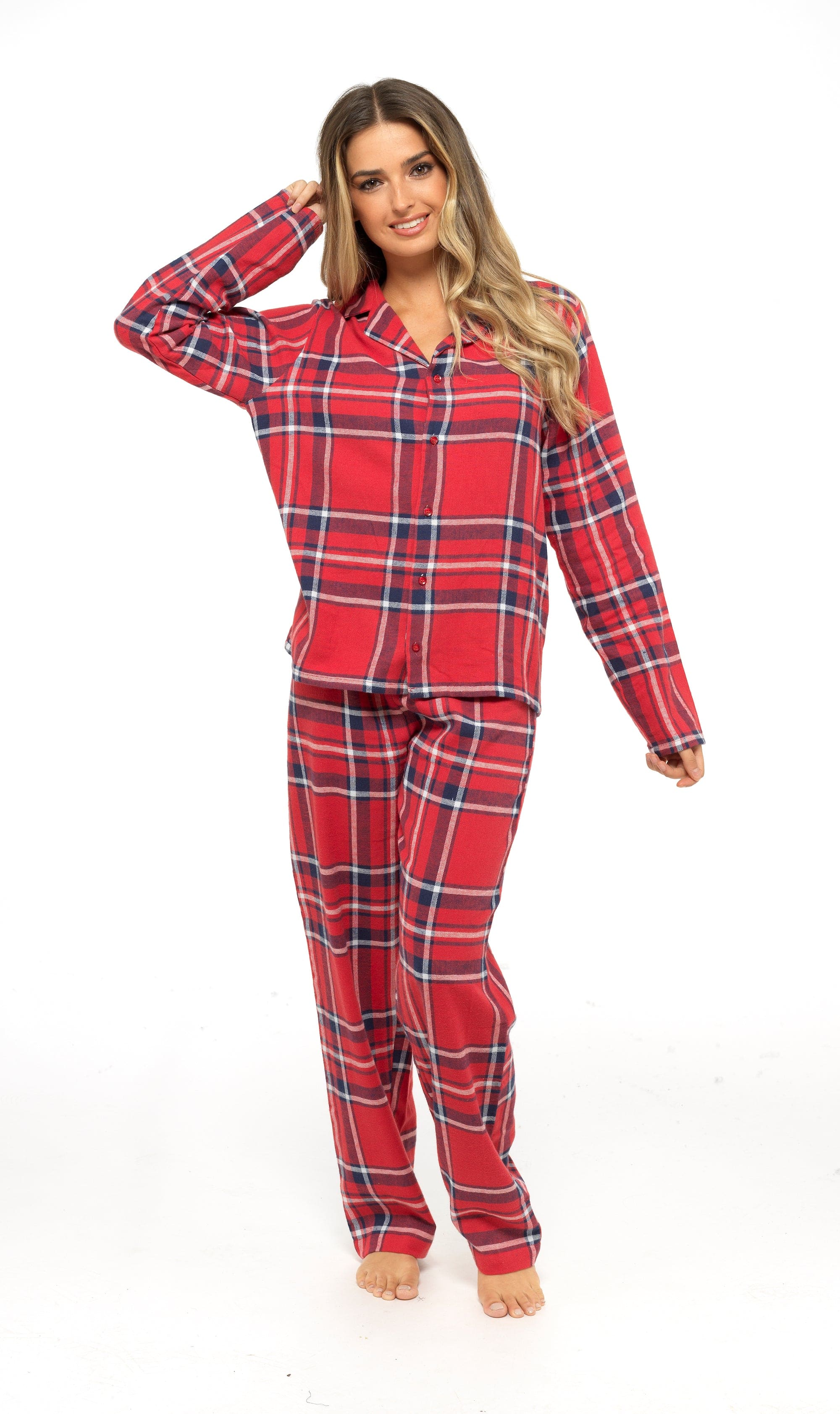 OLIVIA ROCCO Women's Flannelette Check Pyjama Set Soft Brushed Cotton With Elasticated Waistband UK Sizes 8-22 Classic Sleepwear