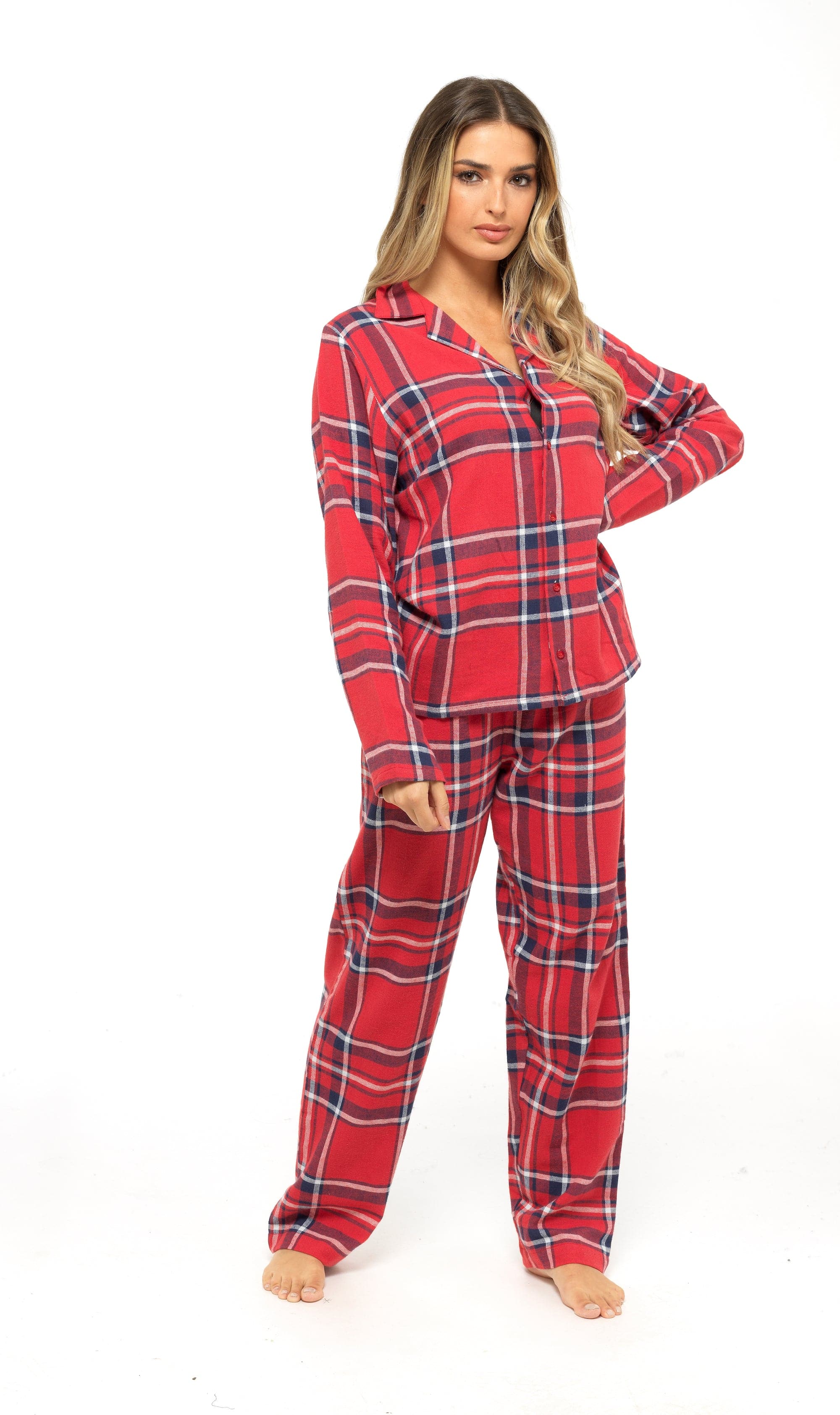 OLIVIA ROCCO Women's Flannelette Check Pyjama Set Soft Brushed Cotton With Elasticated Waistband UK Sizes 8-22 Classic Sleepwear