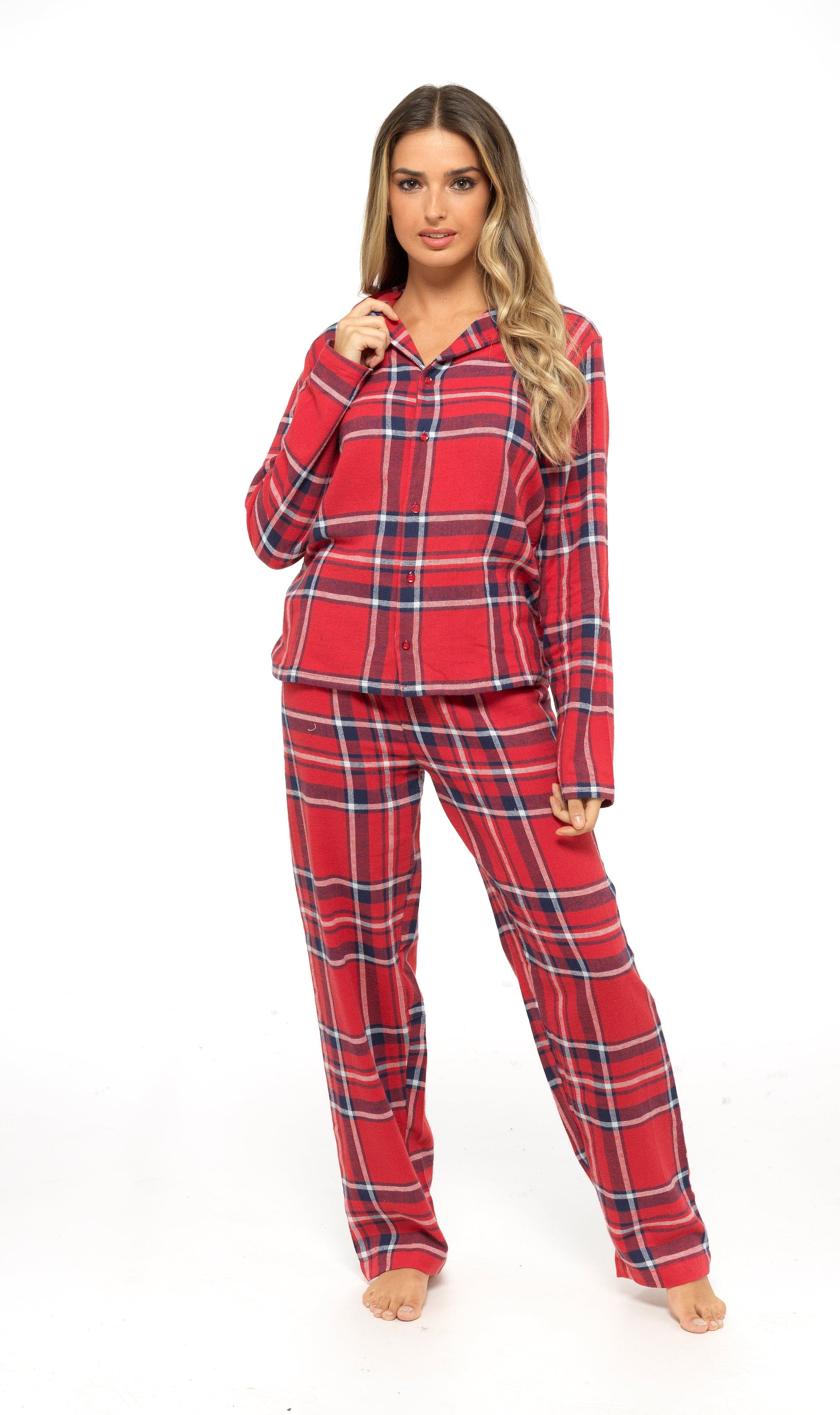 OLIVIA ROCCO Women's Flannelette Check Pyjama Set Soft Brushed Cotton With Elasticated Waistband UK Sizes 8-22 Classic Sleepwear