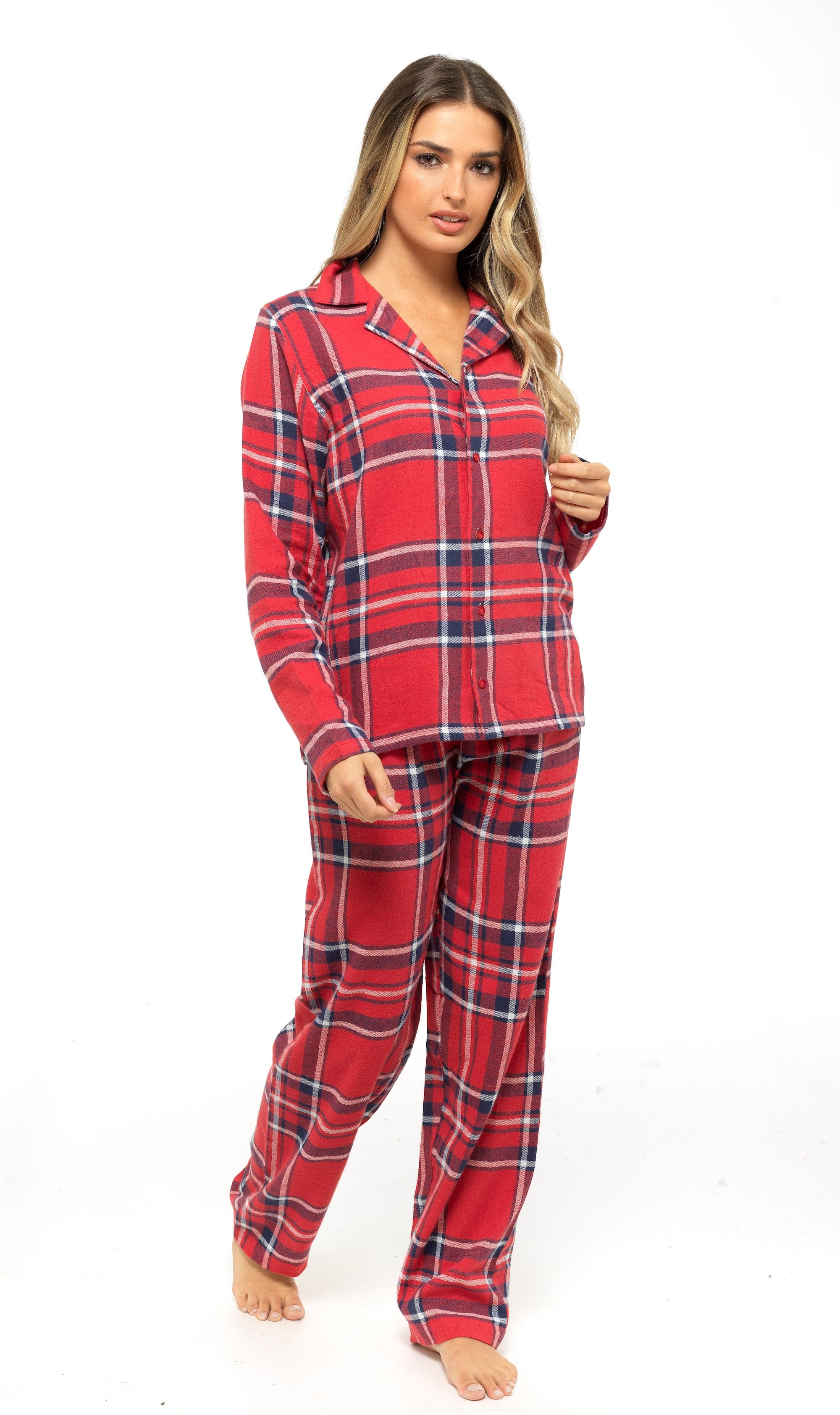 OLIVIA ROCCO Women's Flannelette Check Pyjama Set Soft Brushed Cotton With Elasticated Waistband UK Sizes 8-22 Classic Sleepwear