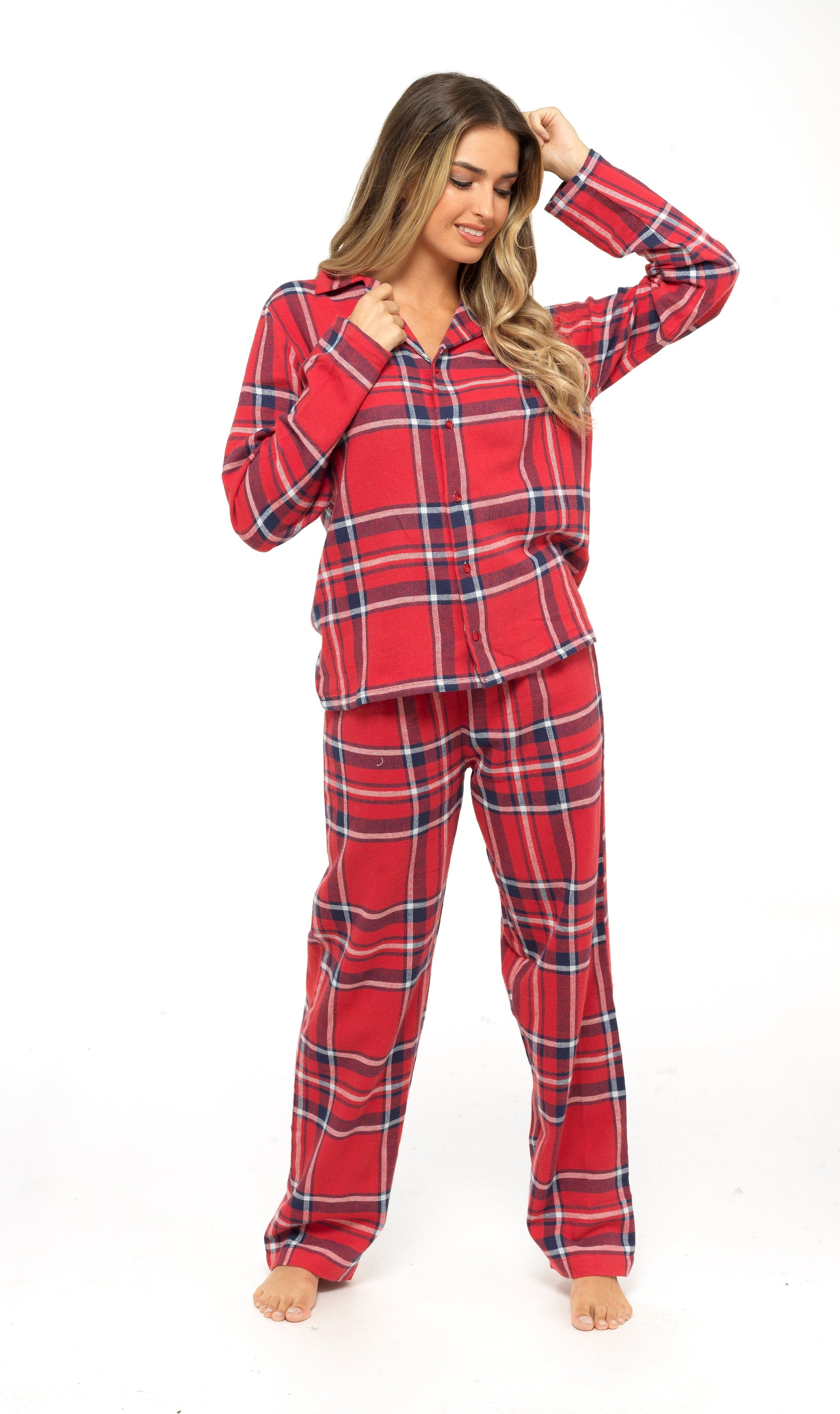 OLIVIA ROCCO Women's Flannelette Check Pyjama Set Soft Brushed Cotton With Elasticated Waistband UK Sizes 8-22 Classic Sleepwear