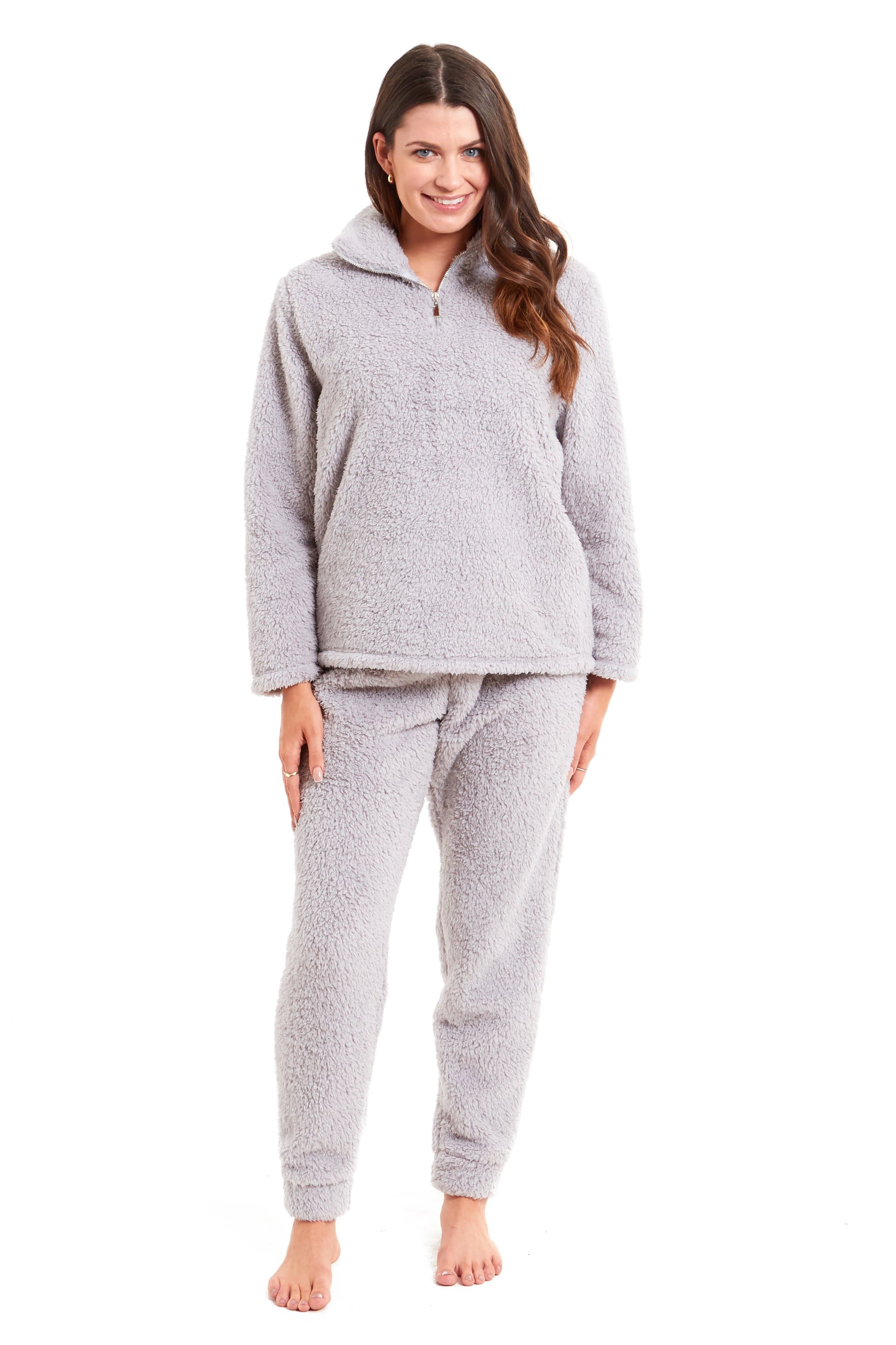 OLIVIA ROCCO Women's Teddy Fleece Lounge Set Zip Up Pyjama with Elasticated Waistband Cozy Fluffy Nightwear Relaxed Fit Design For Home